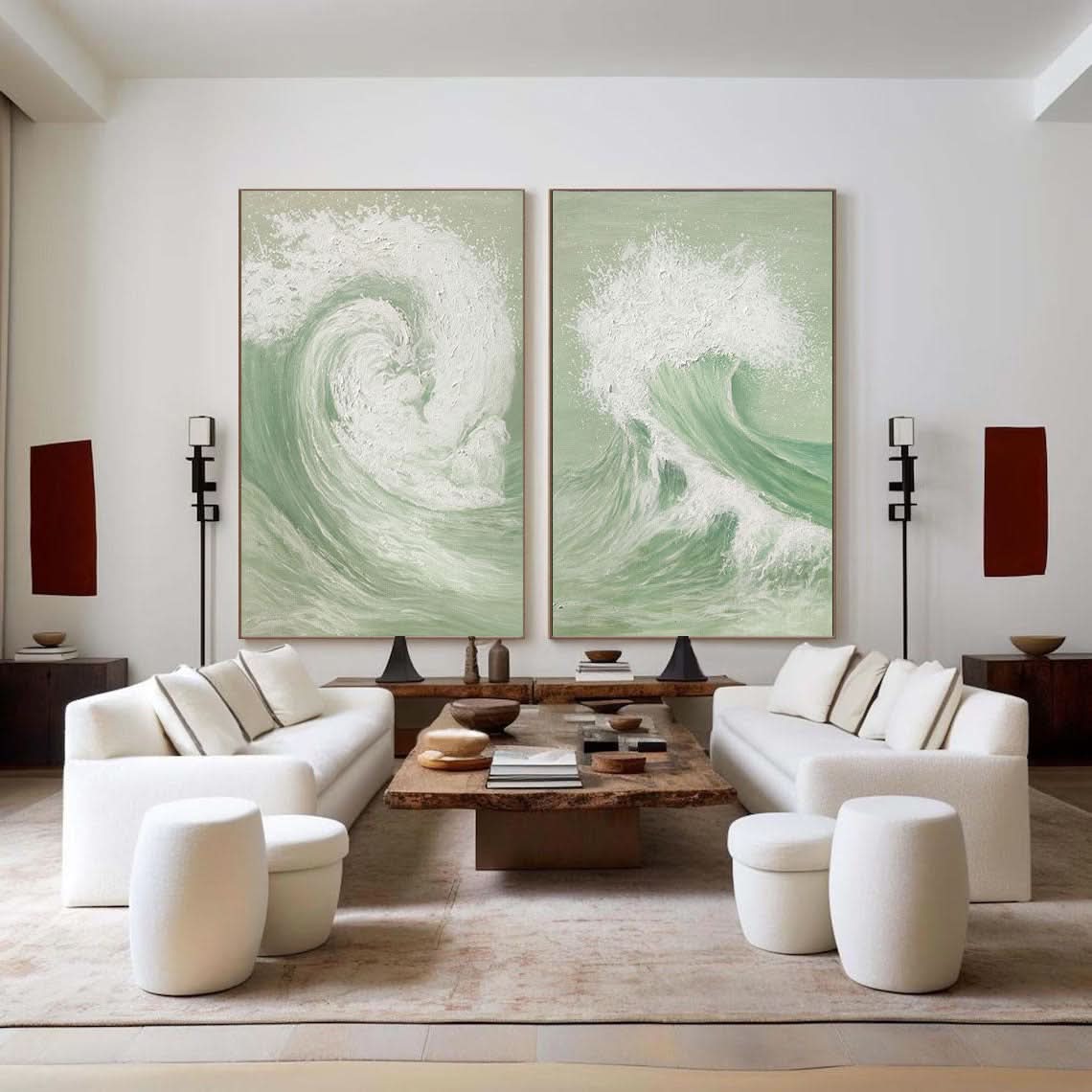 Green & White Abstract Painting SET OF 2 #AVG 034