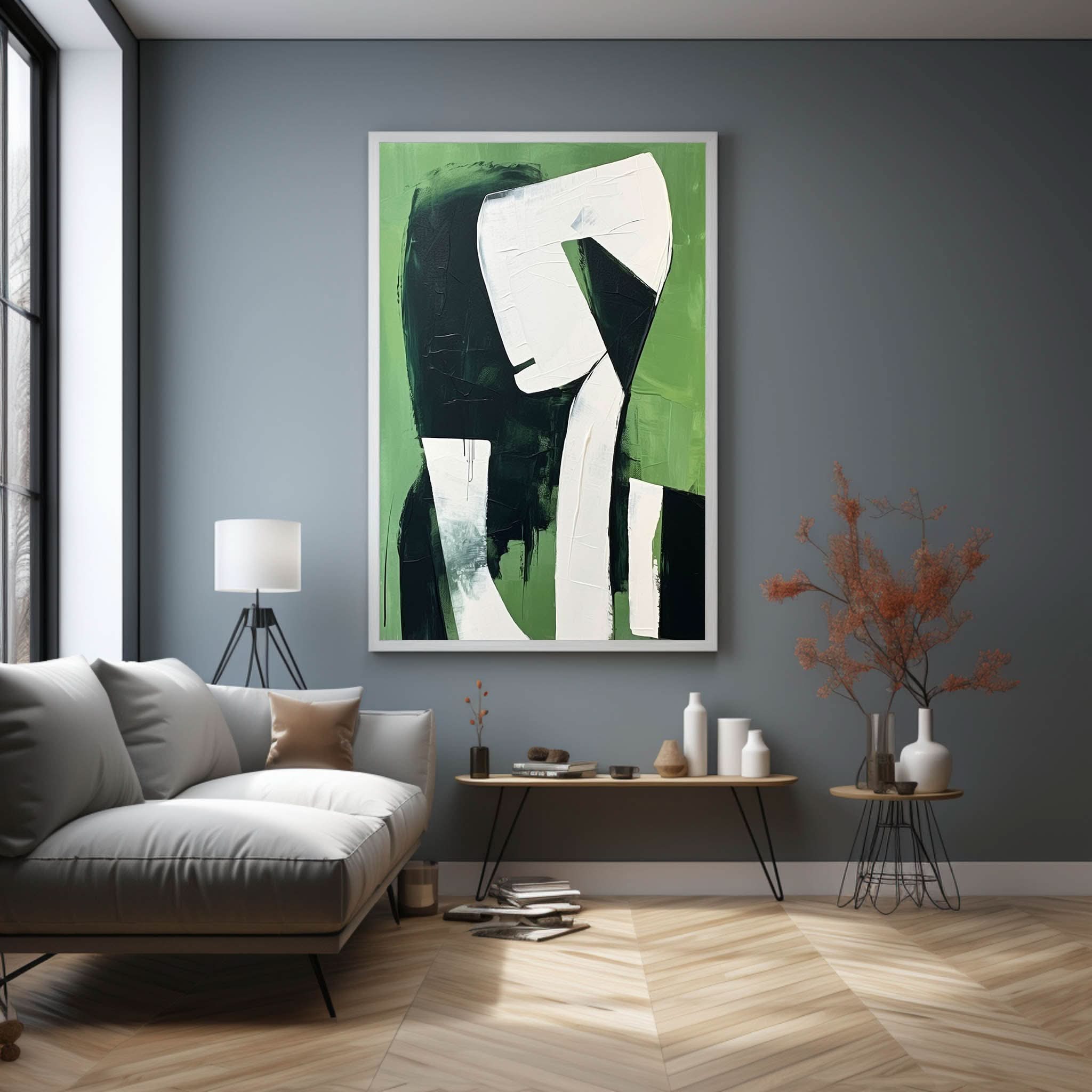 Large Green and White Contemporary Minimalist Oil Painting Original Artist Green and White Wall Art