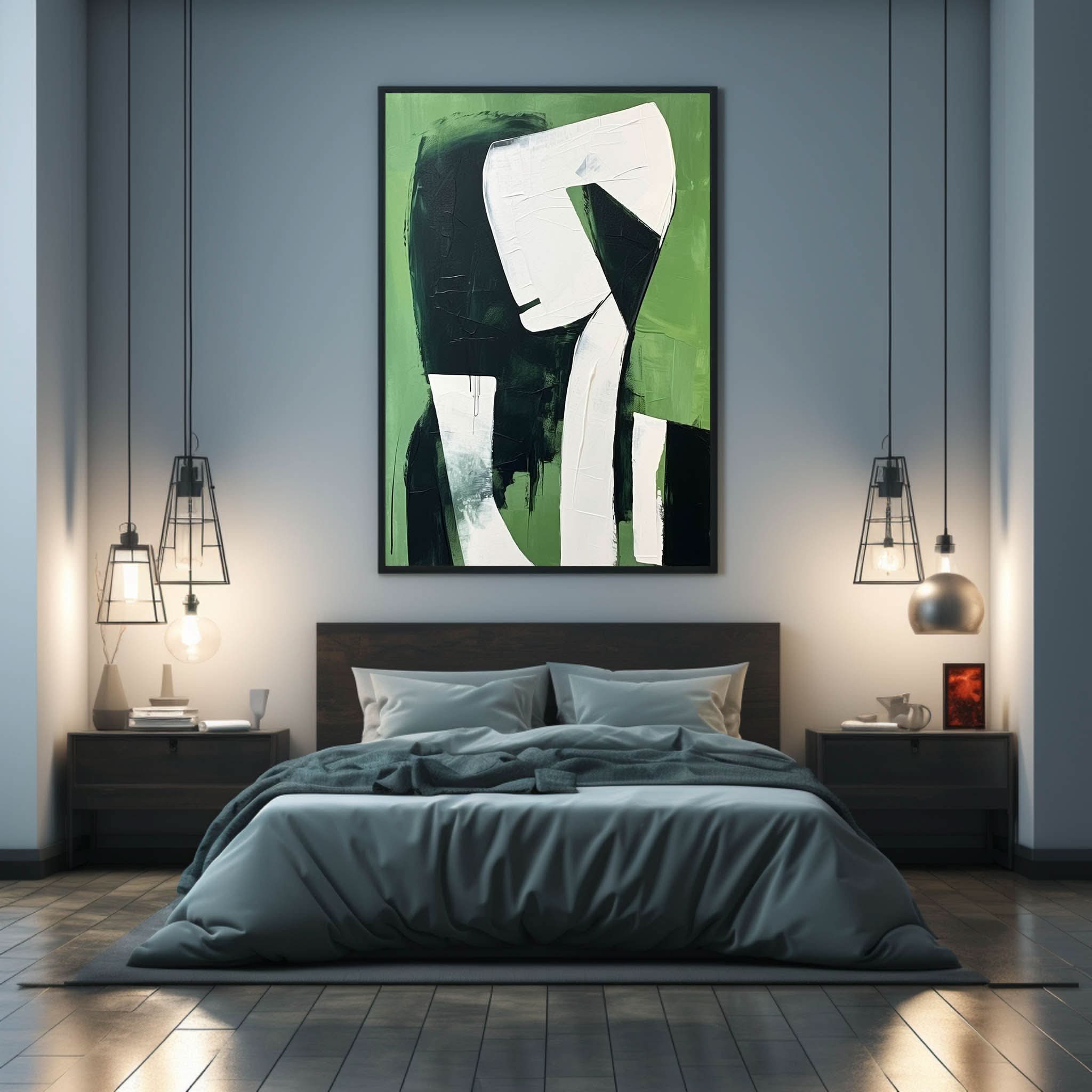 Large Green and White Contemporary Minimalist Oil Painting Original Artist Green and White Wall Art