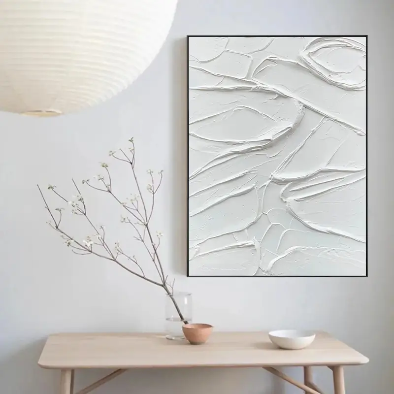 White Minimalist Textured Painting Canvas #MM003-Vertical