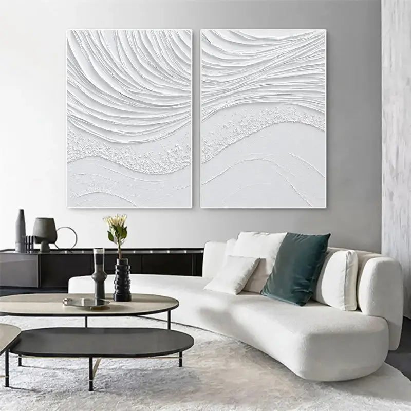 White Minimalist Textured Paintings Canvas Set of 2 #MM062