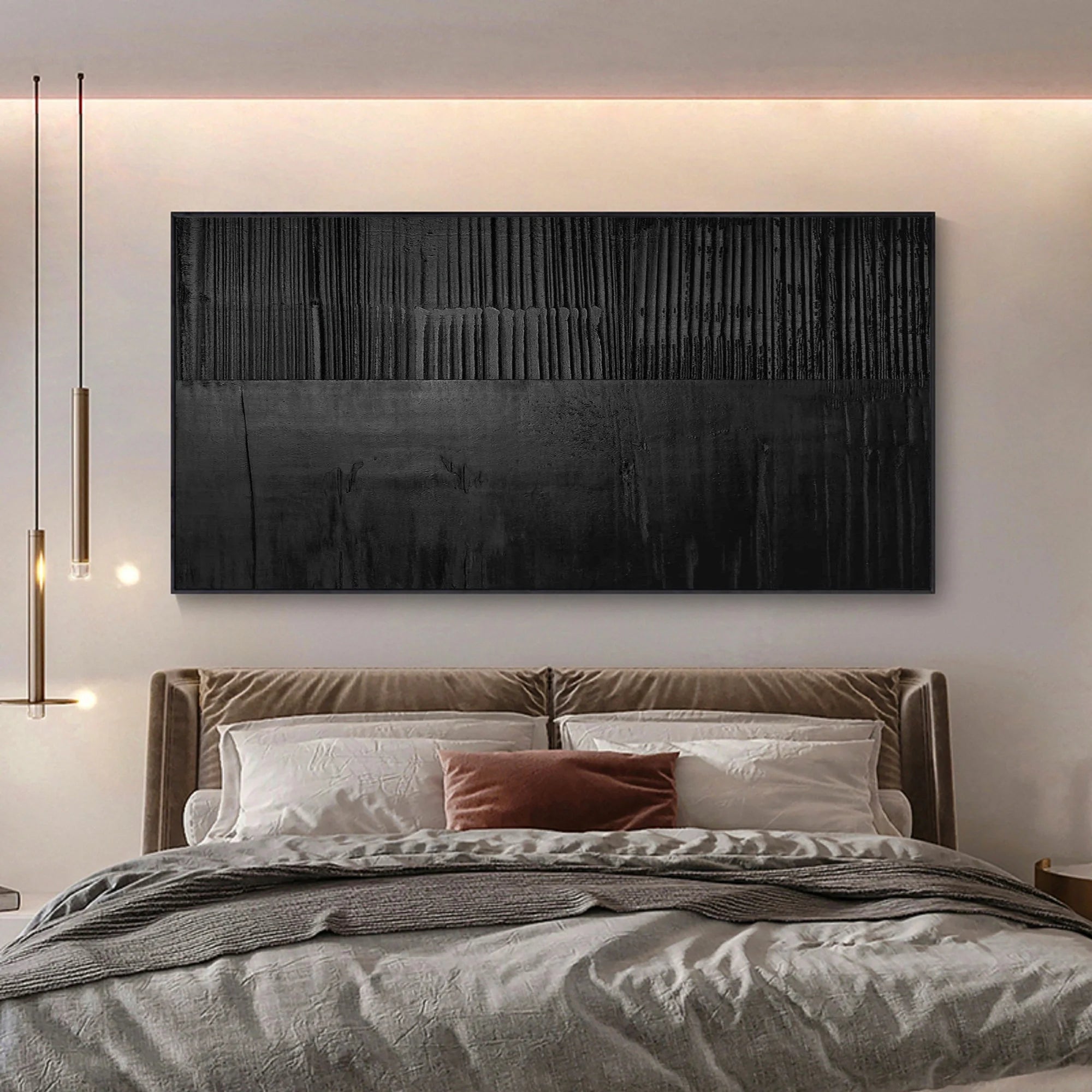 Oversize Black Textured Minimalist Framed Canvas for Living Room/Bedroom