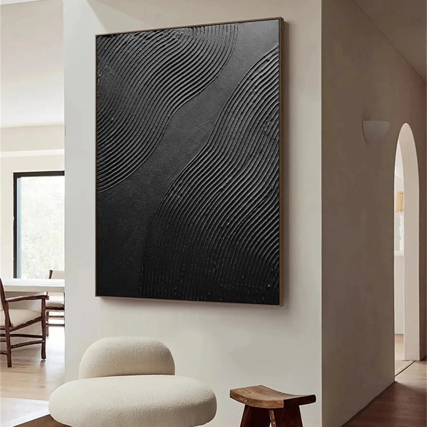 Black Minimalist Textured Painting Canvas #MZ103