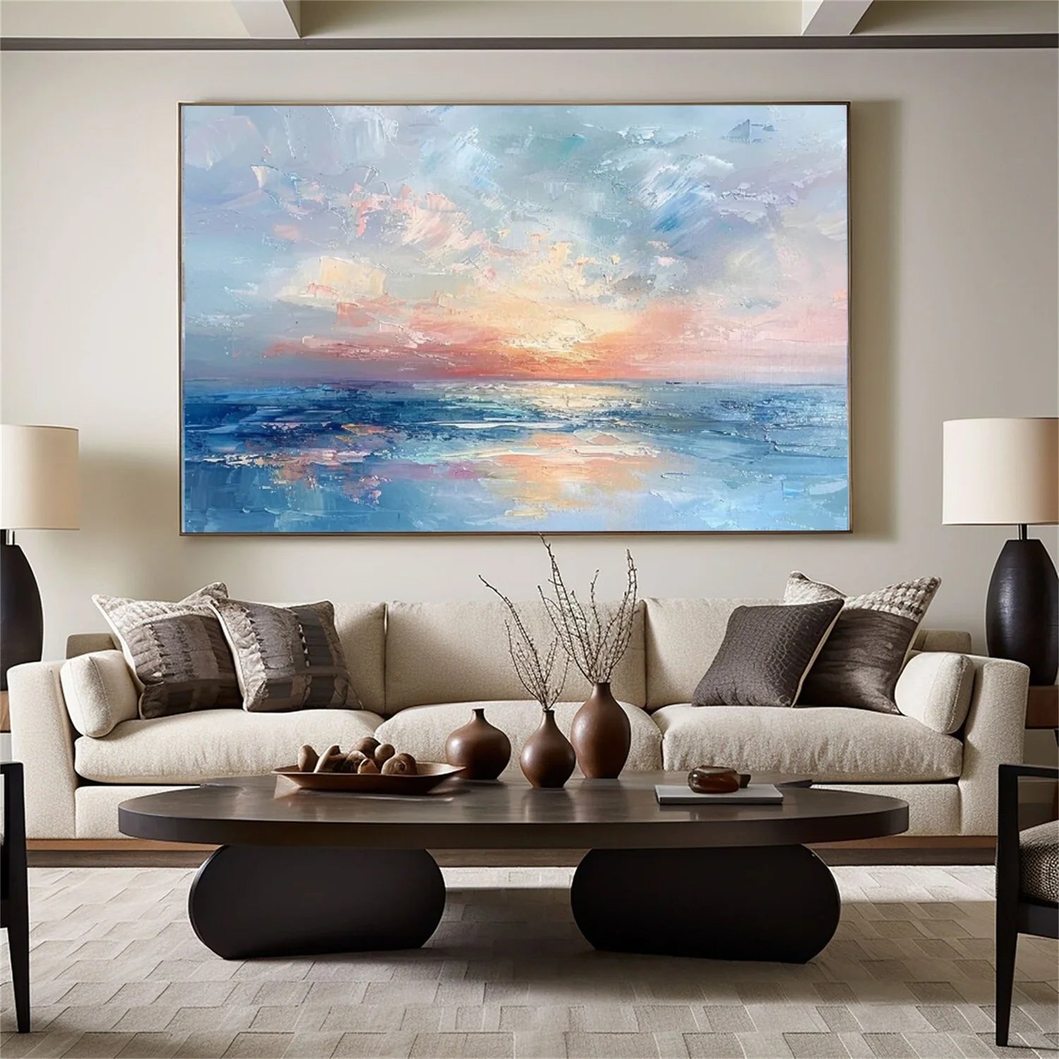 Colorful Ocean And Sky Abstract Textured Canvas Art #OS 296