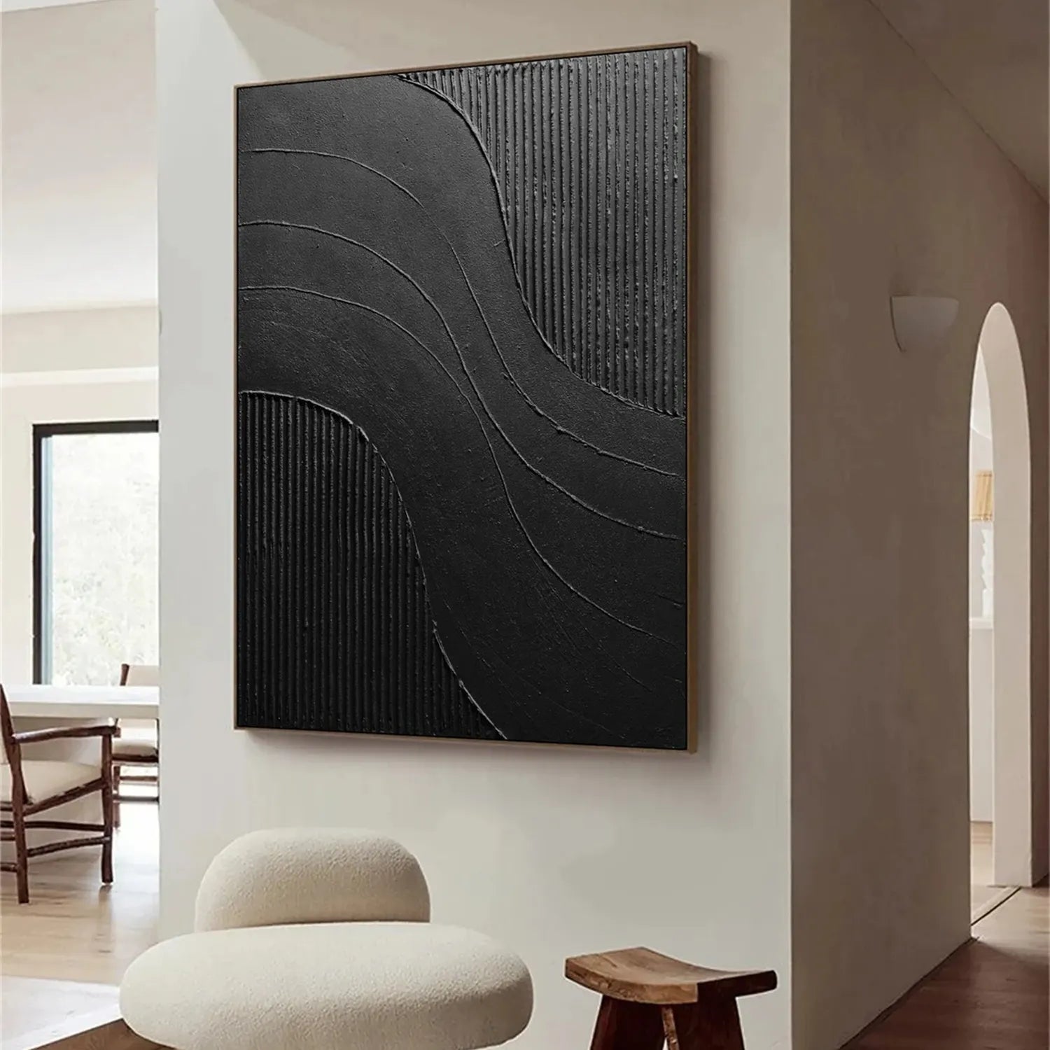 Black Minimalist Textured Painting Canvas #MZ104