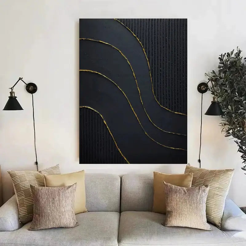 Black Gold Minimalist Textured Painting #MZ011