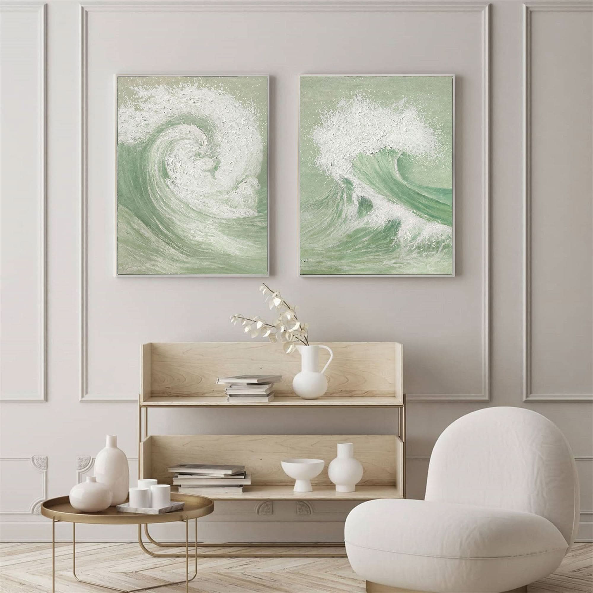 Green & White Abstract Painting SET OF 2 #AVG 034