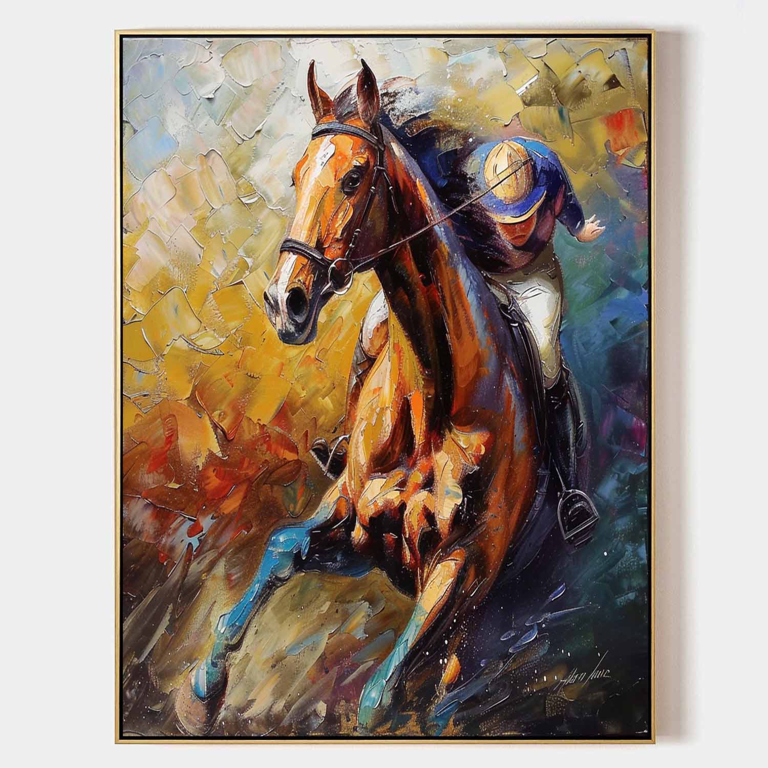 Large Horse Racing Canvas Wall Painting Decor Colorful Equestrian Canvas Art Modern Colorful Horse Wall Art