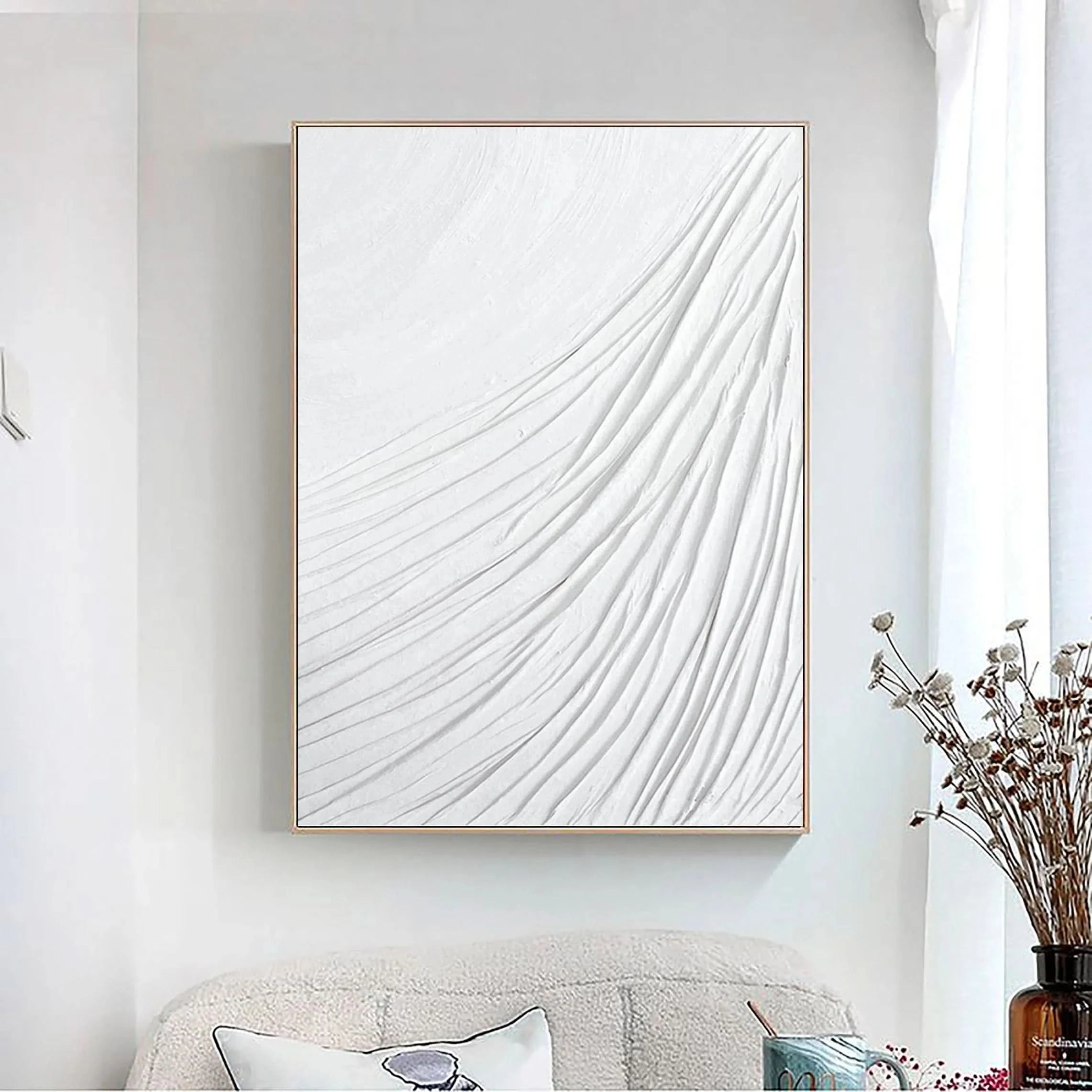 White 3D Textured Plaster Art Large Painting on Canvas Minimalistic Balance
