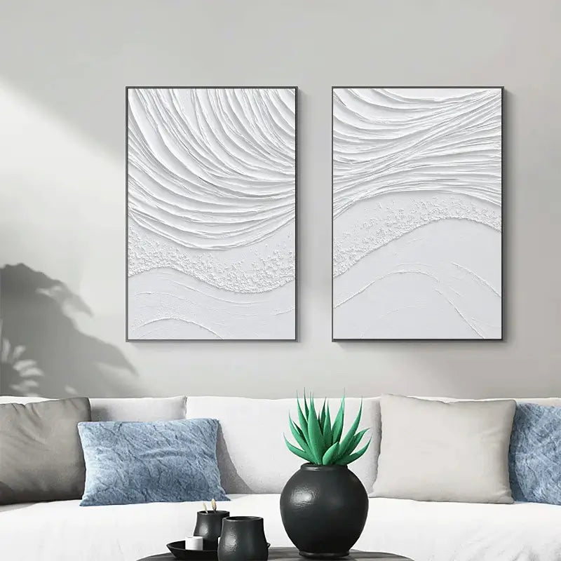 White Minimalist Textured Paintings Canvas Set of 2 #MM062