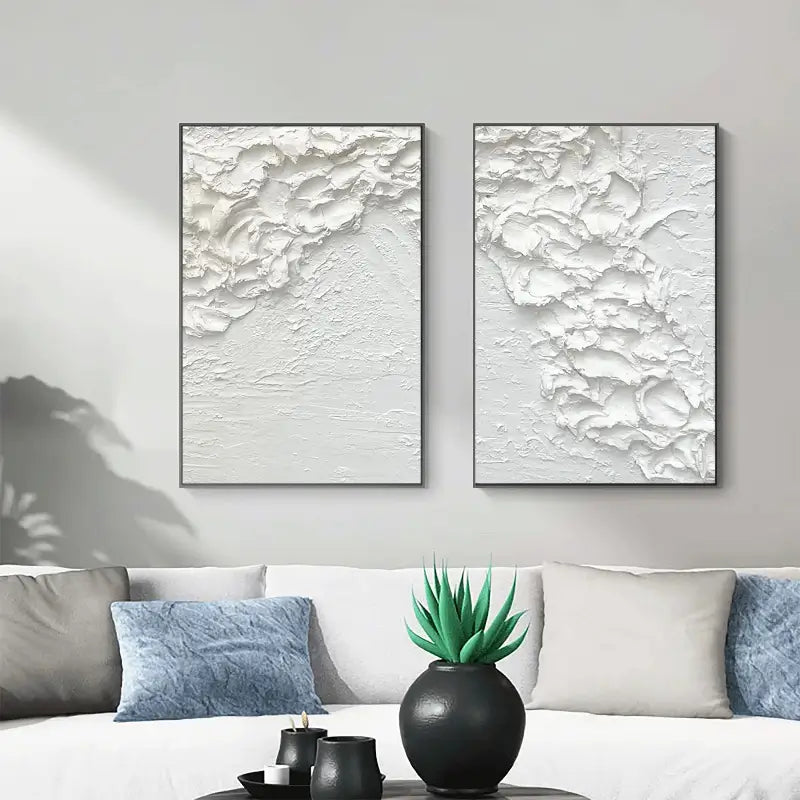 White Minimalist Textured Paintings Canvas Set of 2 #MM061