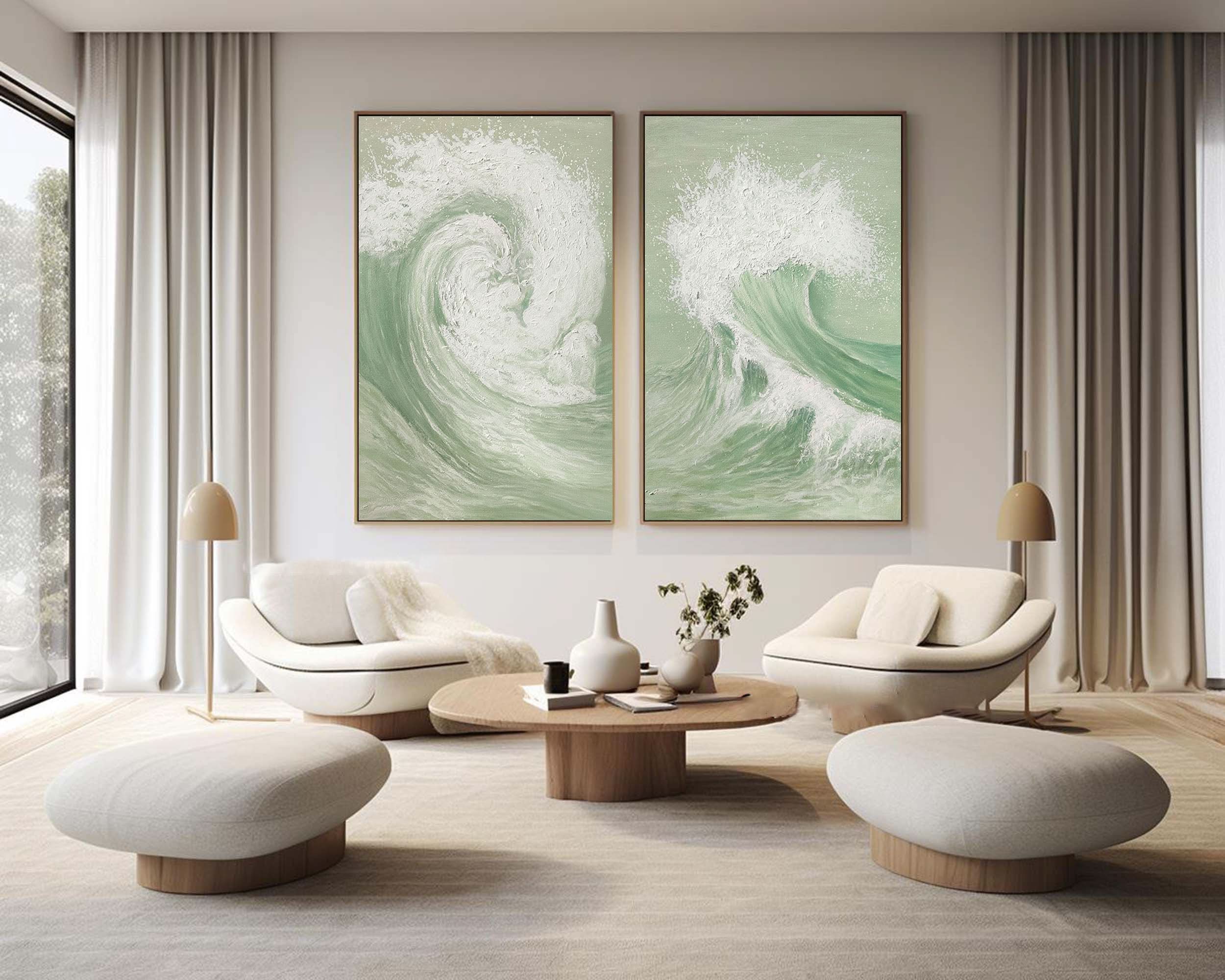 Green & White Abstract Painting SET OF 2 #AVG 034