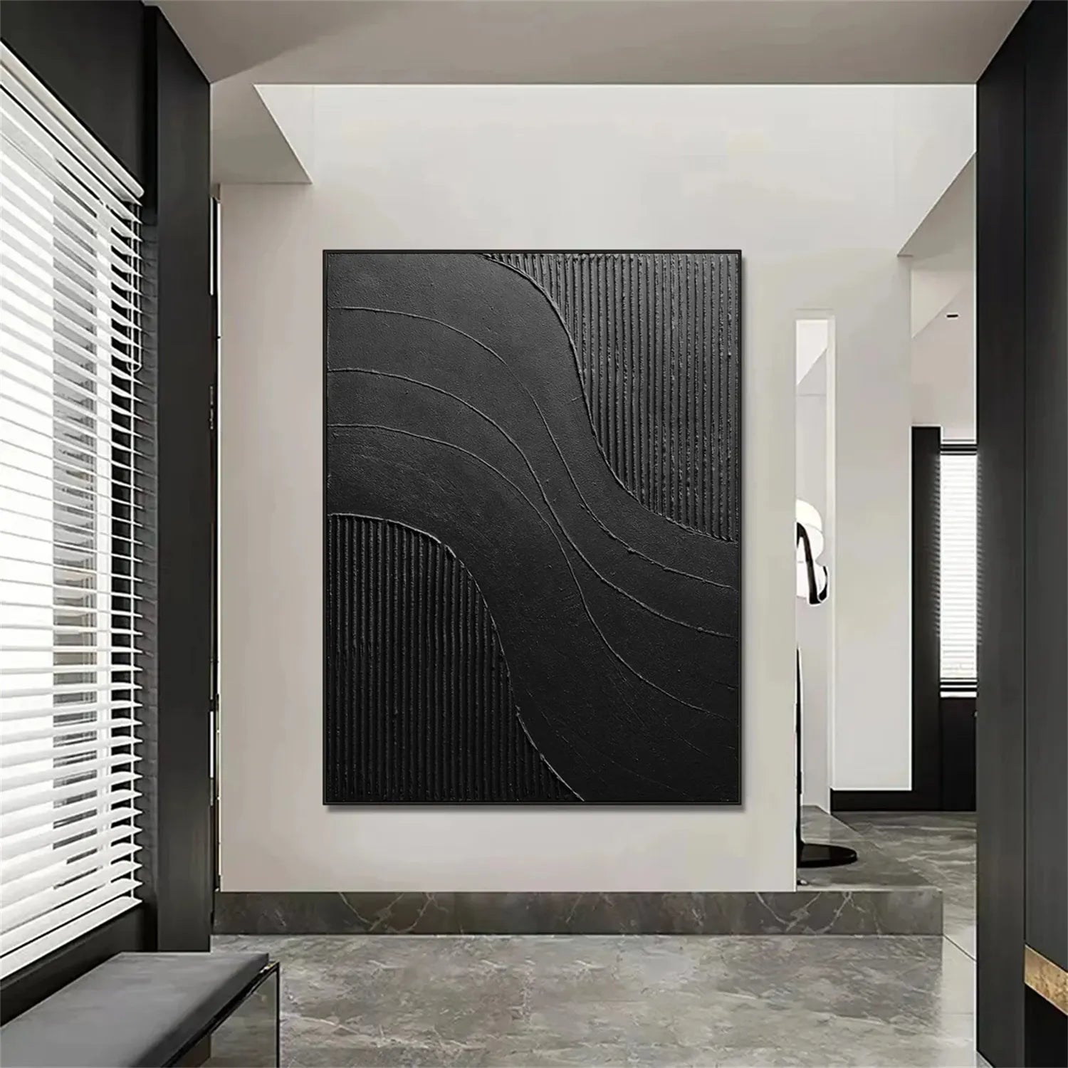 Black Minimalist Textured Painting Canvas #MZ104