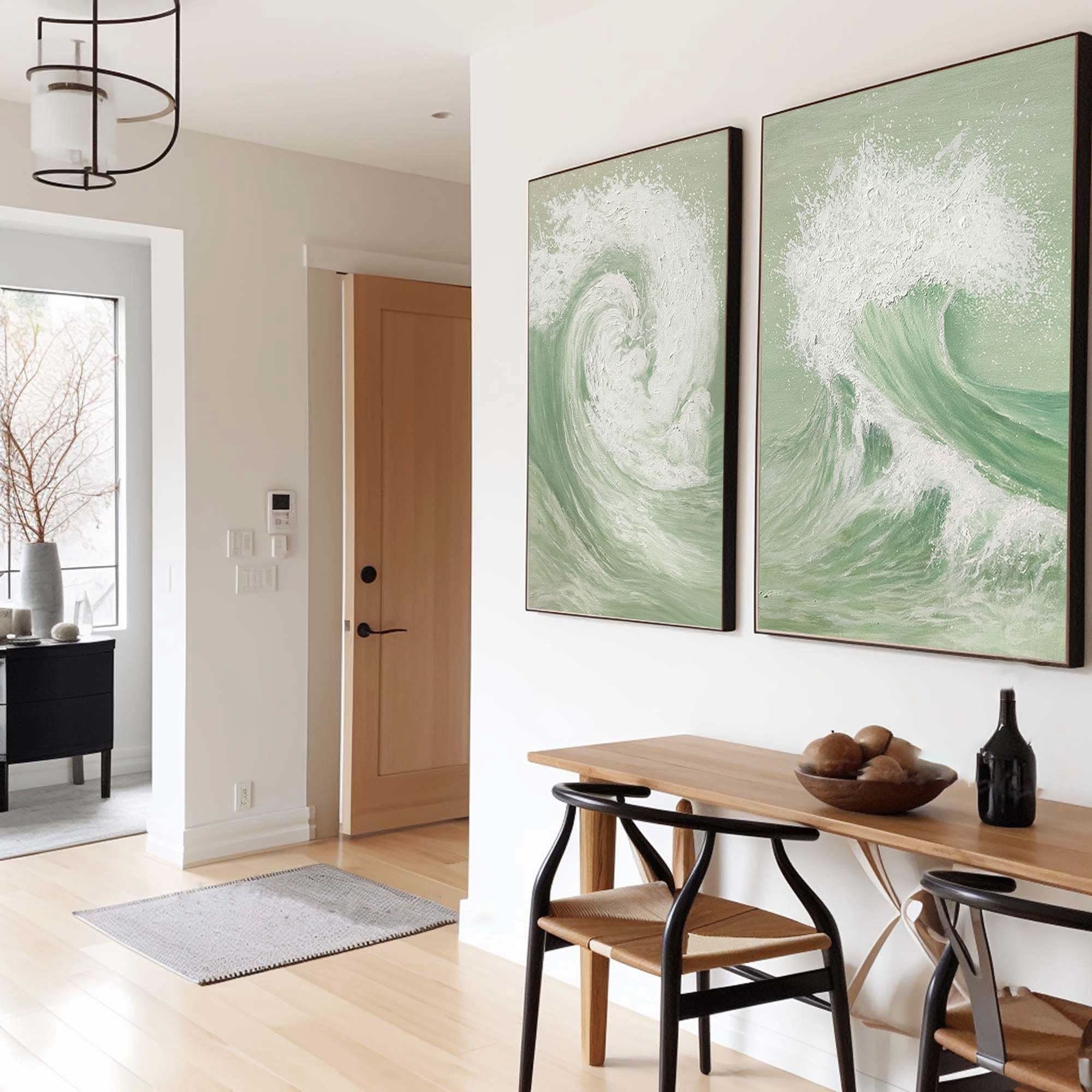 Green & White Abstract Painting SET OF 2 #AVG 034