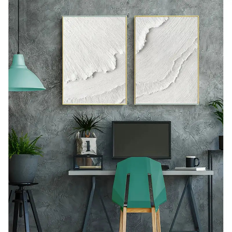 White Minimalist Textured Paintings Canvas Set of 2 #MM065
