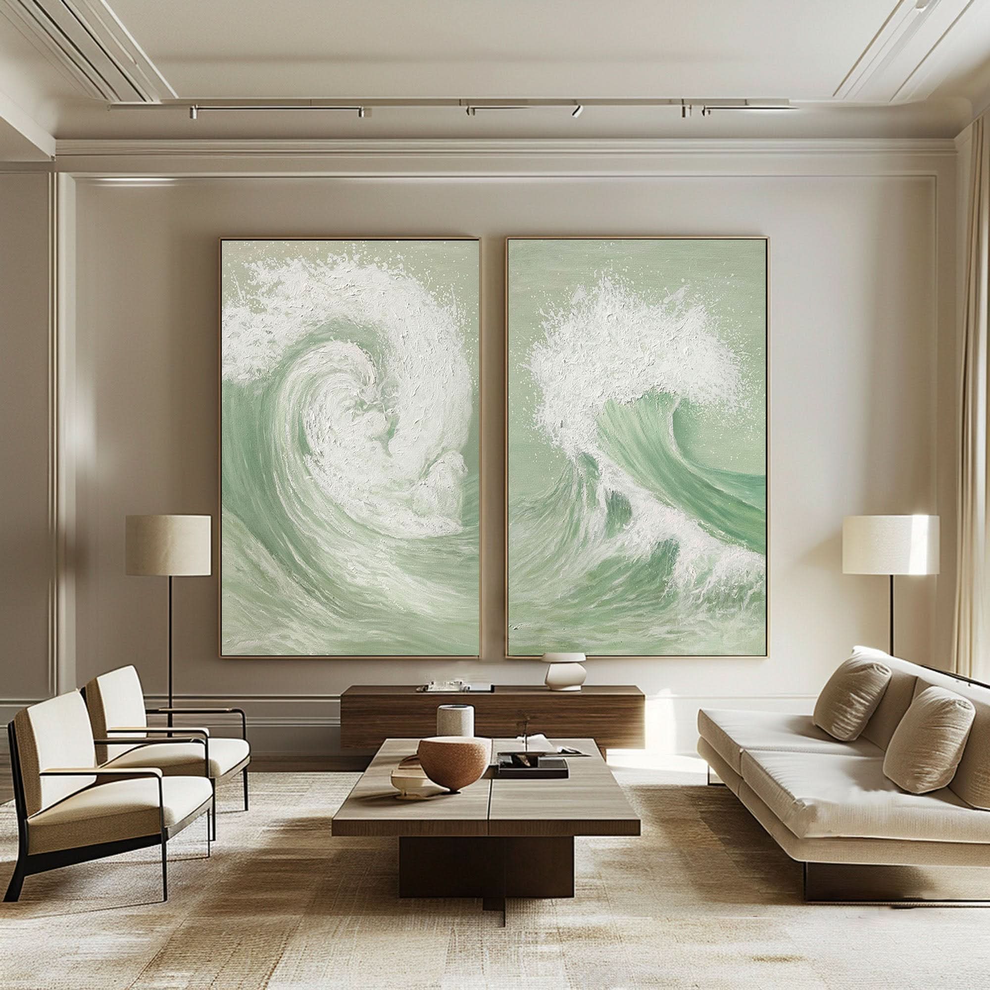 Green & White Abstract Painting SET OF 2 #AVG 034
