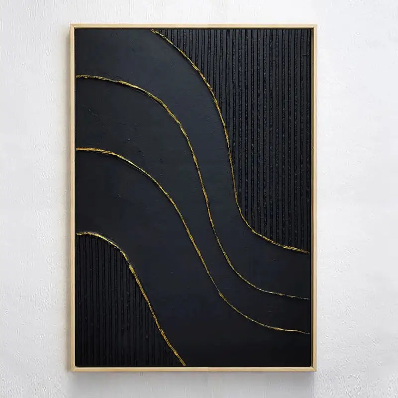 Black Gold Minimalist Textured Painting #MZ011