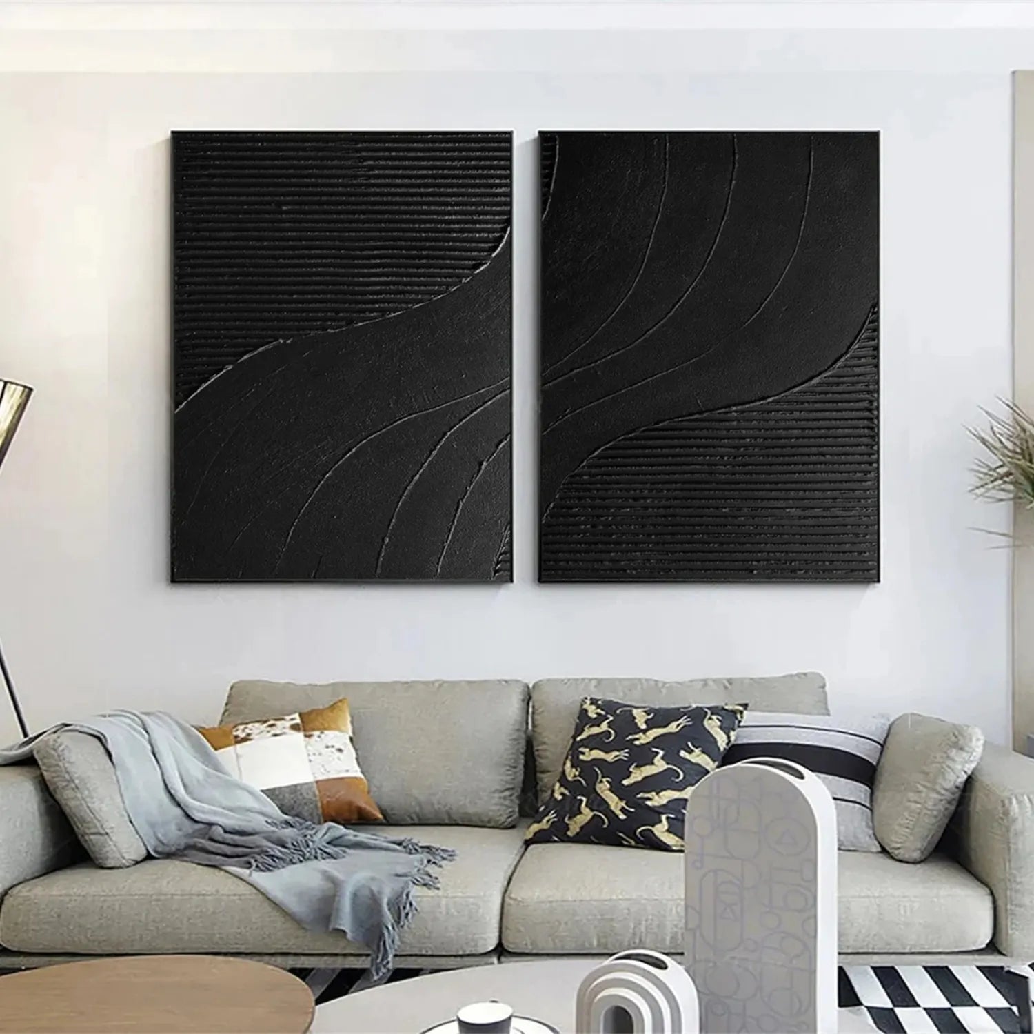 Black Minimalist Textured Paintings Canvas Set of 2 #MZ102