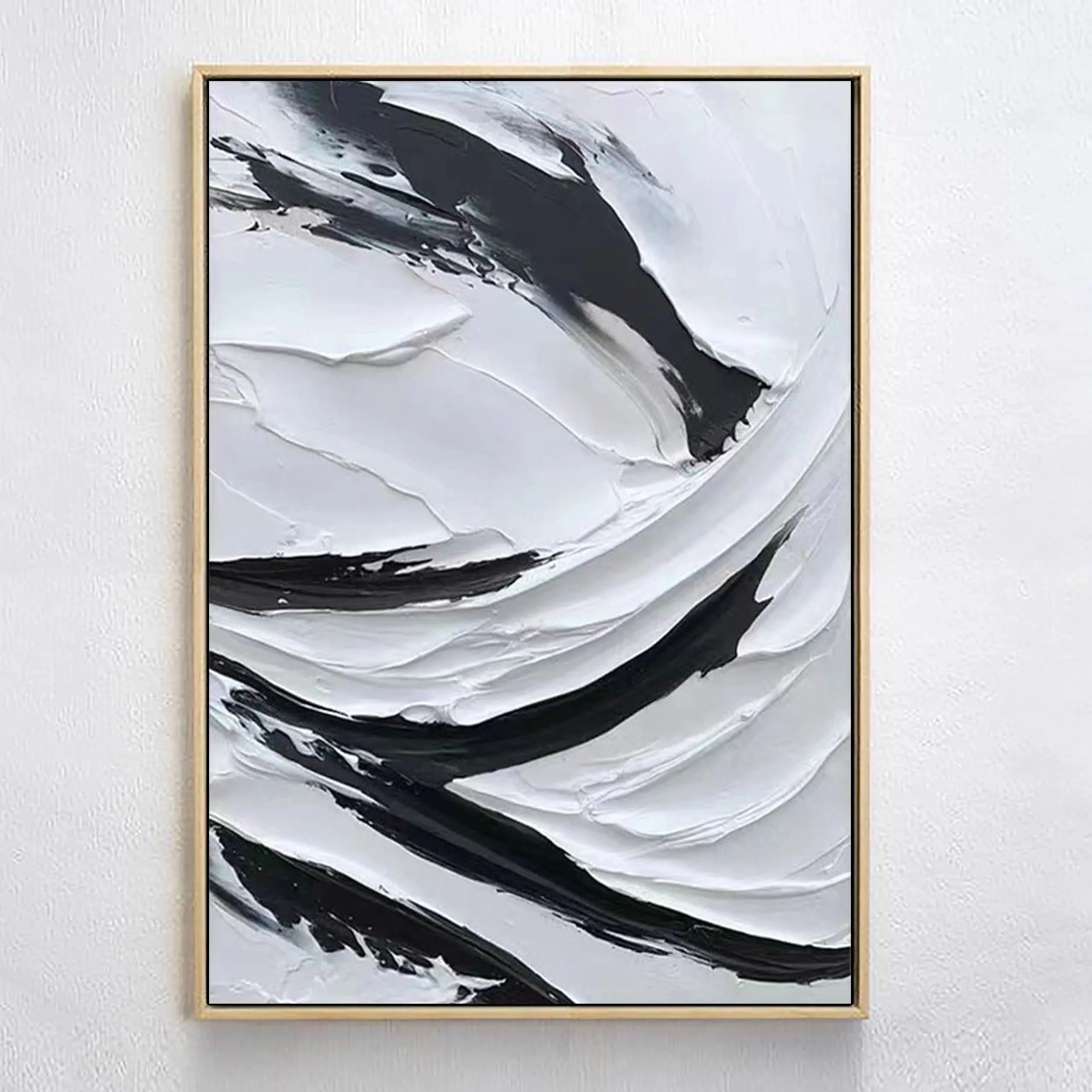 Black and White Plaster Art Textured Painting on Canvas Wall Decor