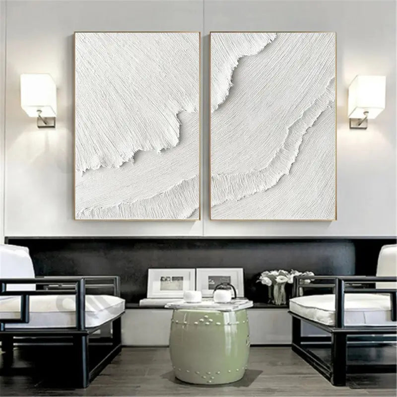 White Minimalist Textured Paintings Canvas Set of 2 #MM065