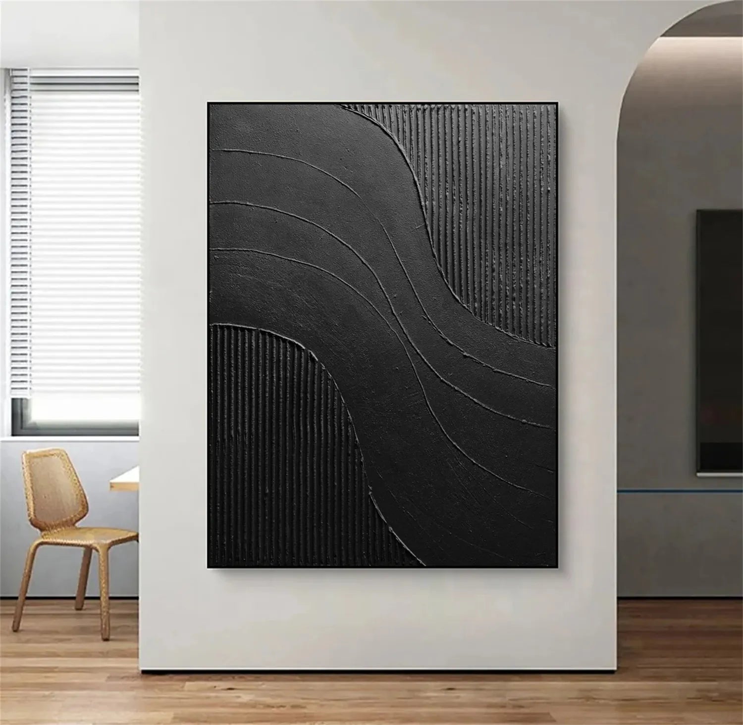 Black Minimalist Textured Painting Canvas #MZ104