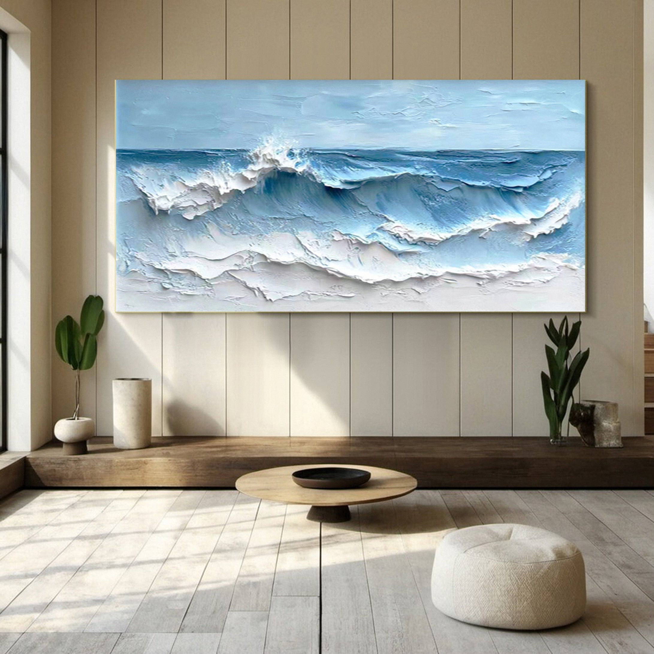 Coastal Serenity Textured Ocean Waves Oil Painting for Living Room #OP 002