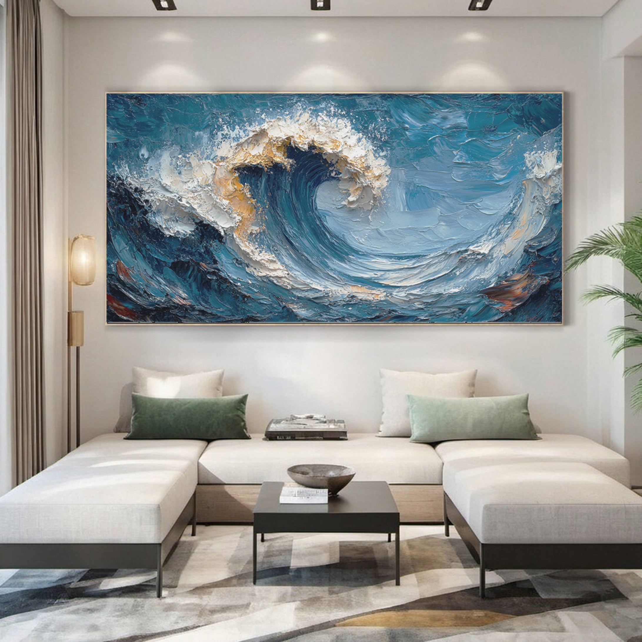Marine Elegance Luxurious Blue Waves Oil Canvas for Modern Interiors #OP 007