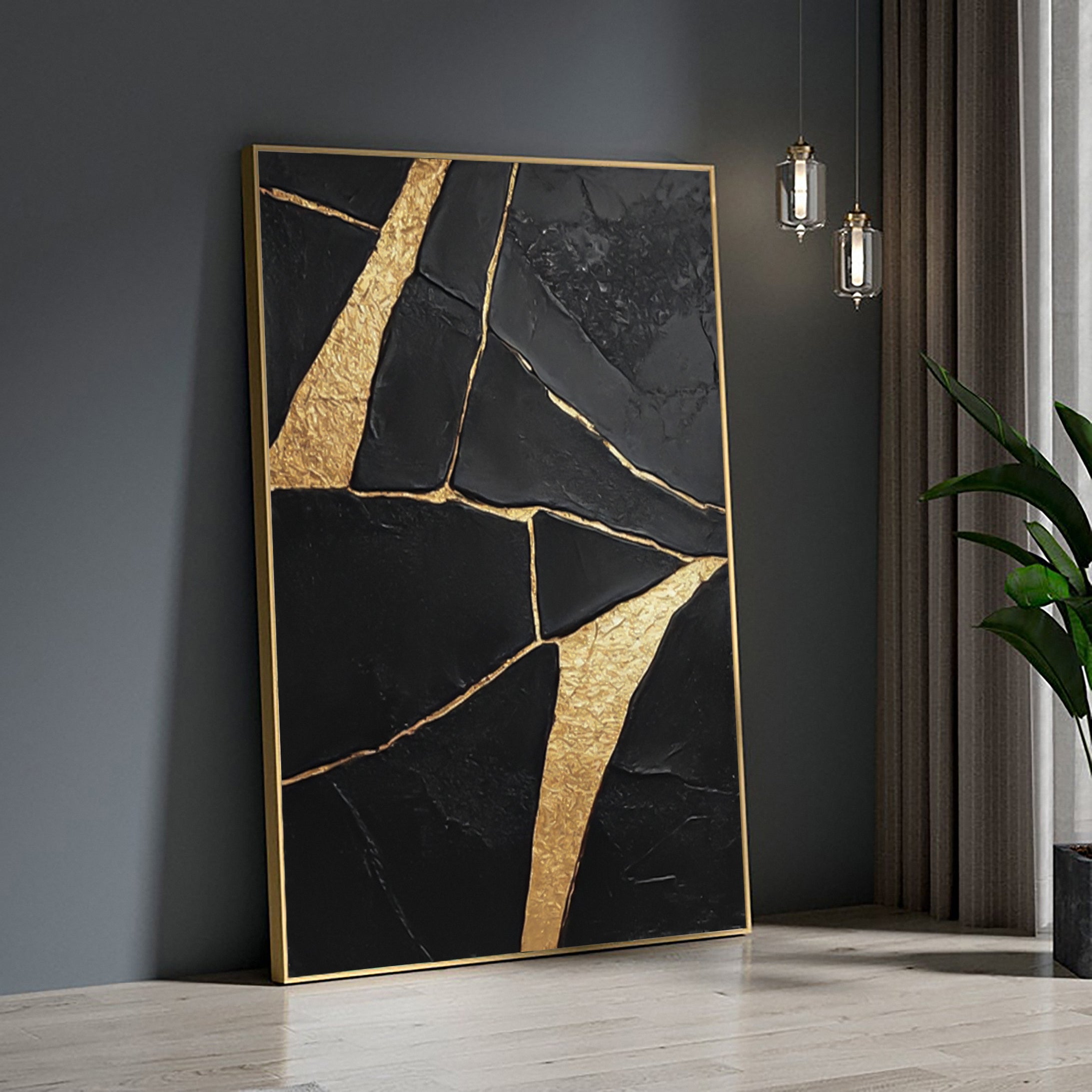 Luxury Textured Wall Art in Black and Gold for Upscale Interior Design #BM 093