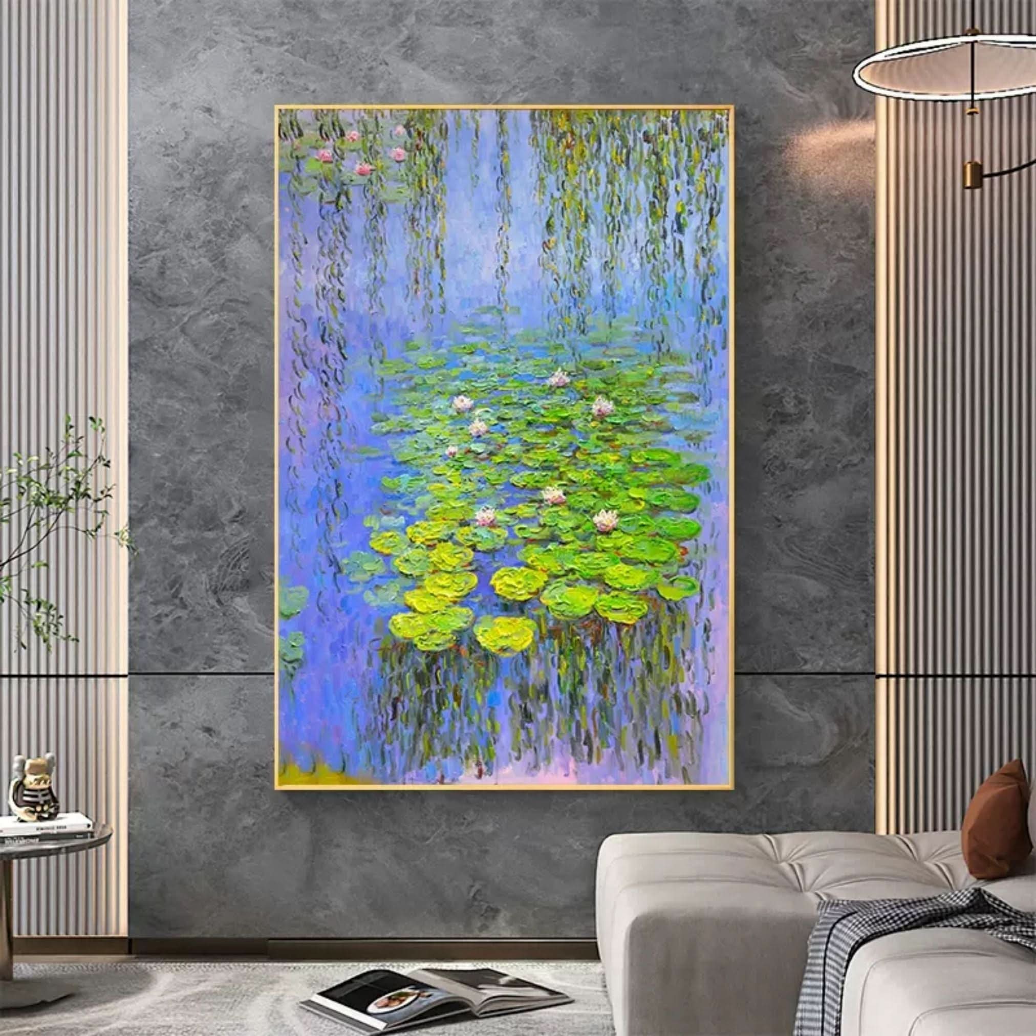 Monet Water Lily Impressionism 3D Water Lily Texture Acrylic Canvas Painting Hallway decor Painting