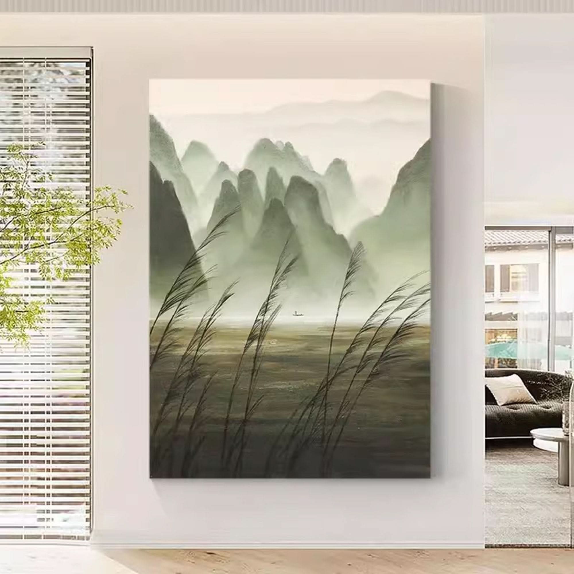 Green Landscape Oil Painting Green Landscape Wall Art Wabi-Sabi Art Decor Landscape Texture Art