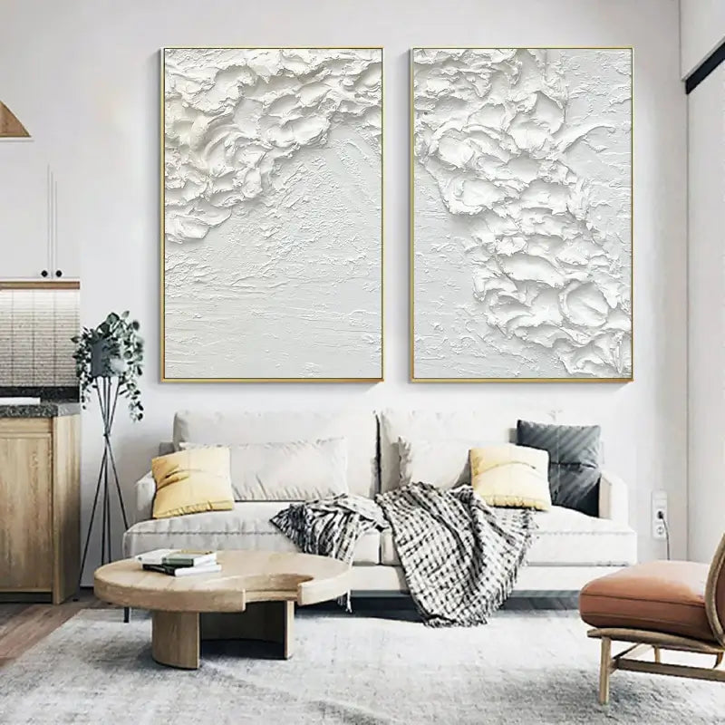 White Minimalist Textured Paintings Canvas Set of 2 #MM061