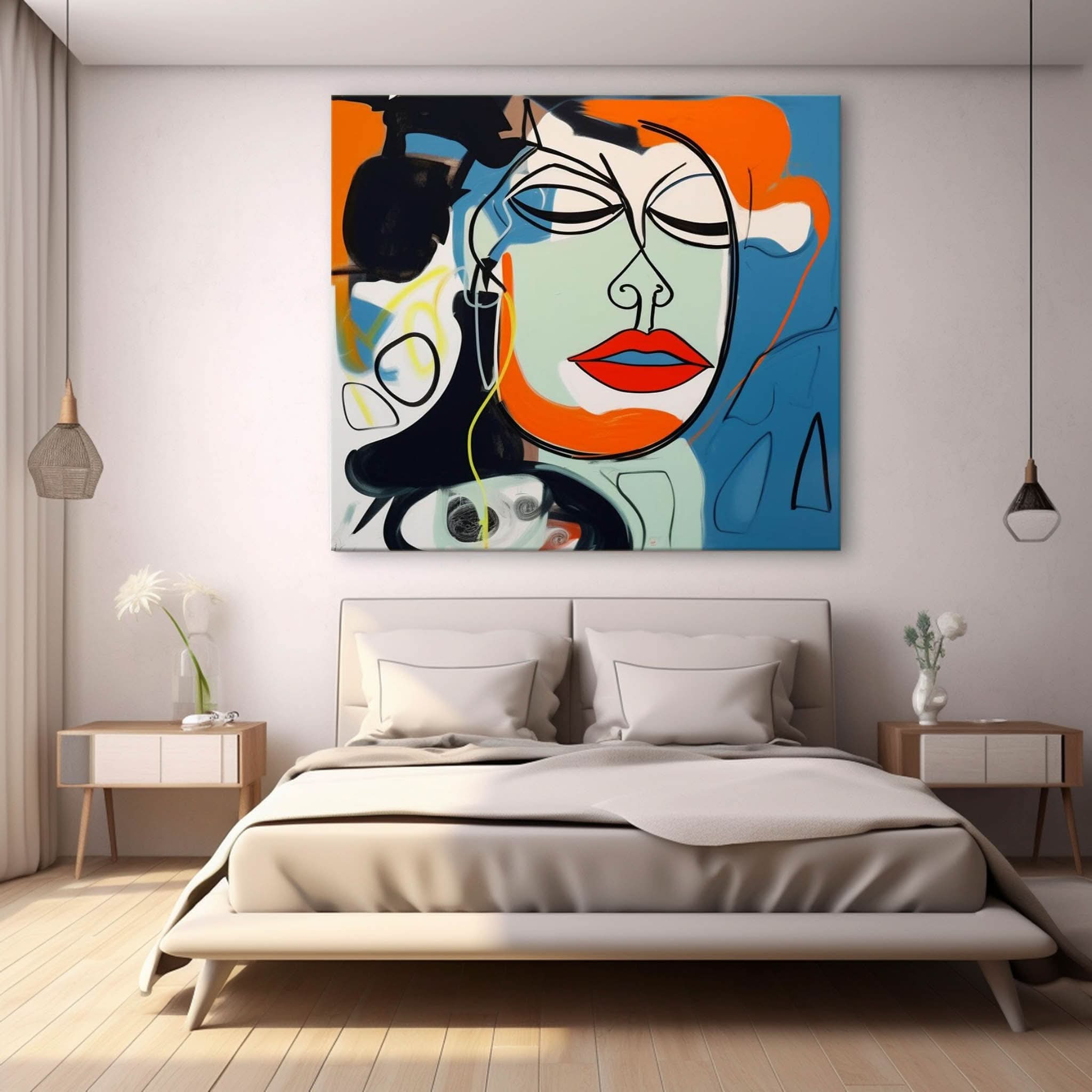 Large Abstract Woman Face Art Beautiful Woman Face Oil Painting Funny Woman Face Pop Canvas Wall Art