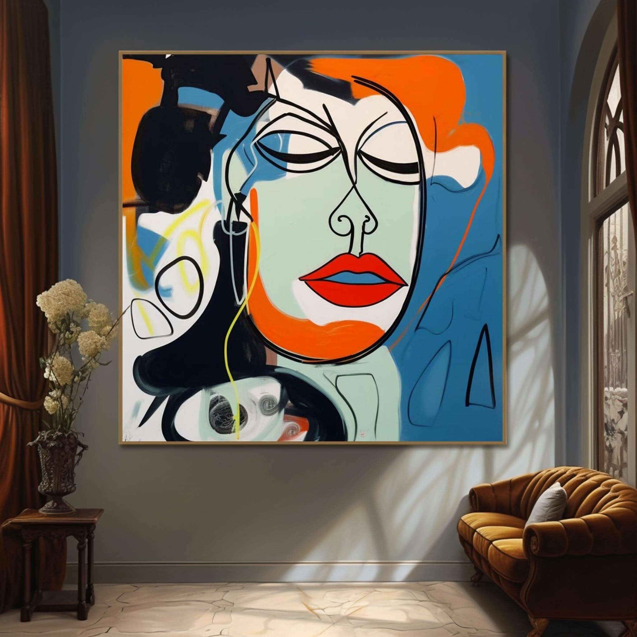 Large Abstract Woman Face Art Beautiful Woman Face Oil Painting Funny Woman Face Pop Canvas Wall Art