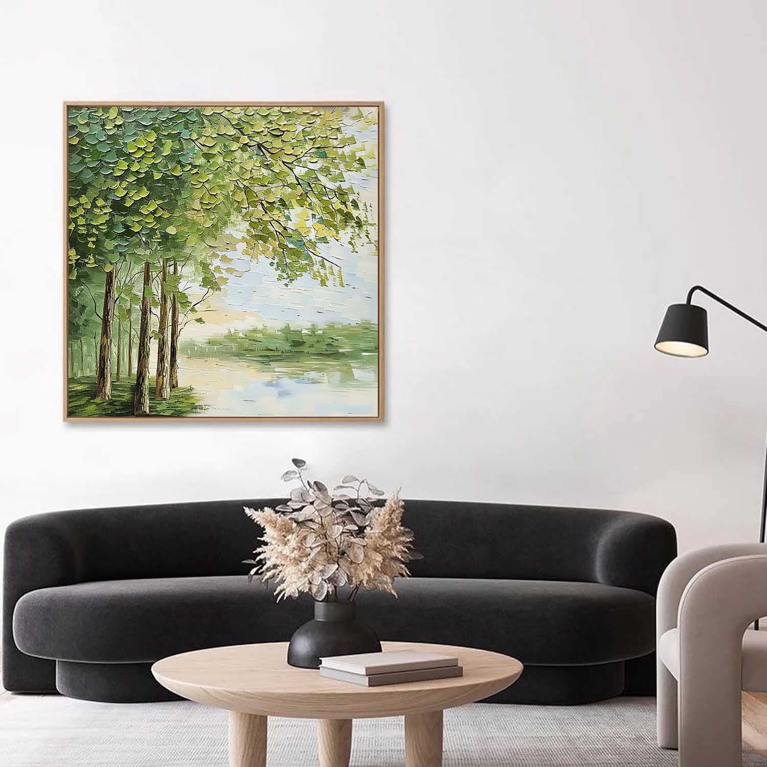 Lakeside Green Trees Texture Painting Lakeside Green Trees Modern Canvas Wall Art Decoration