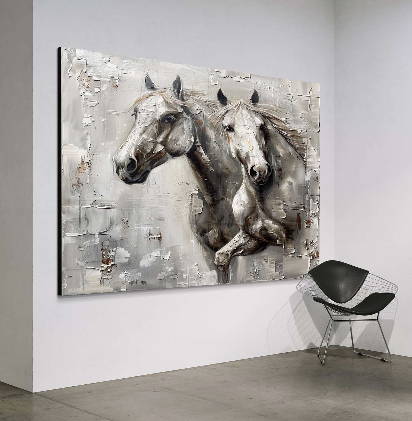 Large Wabi Sabi Horse Canvas Wall Painting Decor White Horse Canvas Art Modern White Horse Wall Art