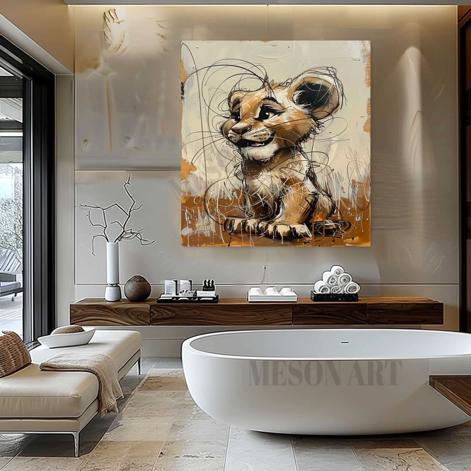 Lion King Simba Painting Simba Graffiti Cartoon Canvas Wall Art Simba Graffiti Canvas Art for Sale
