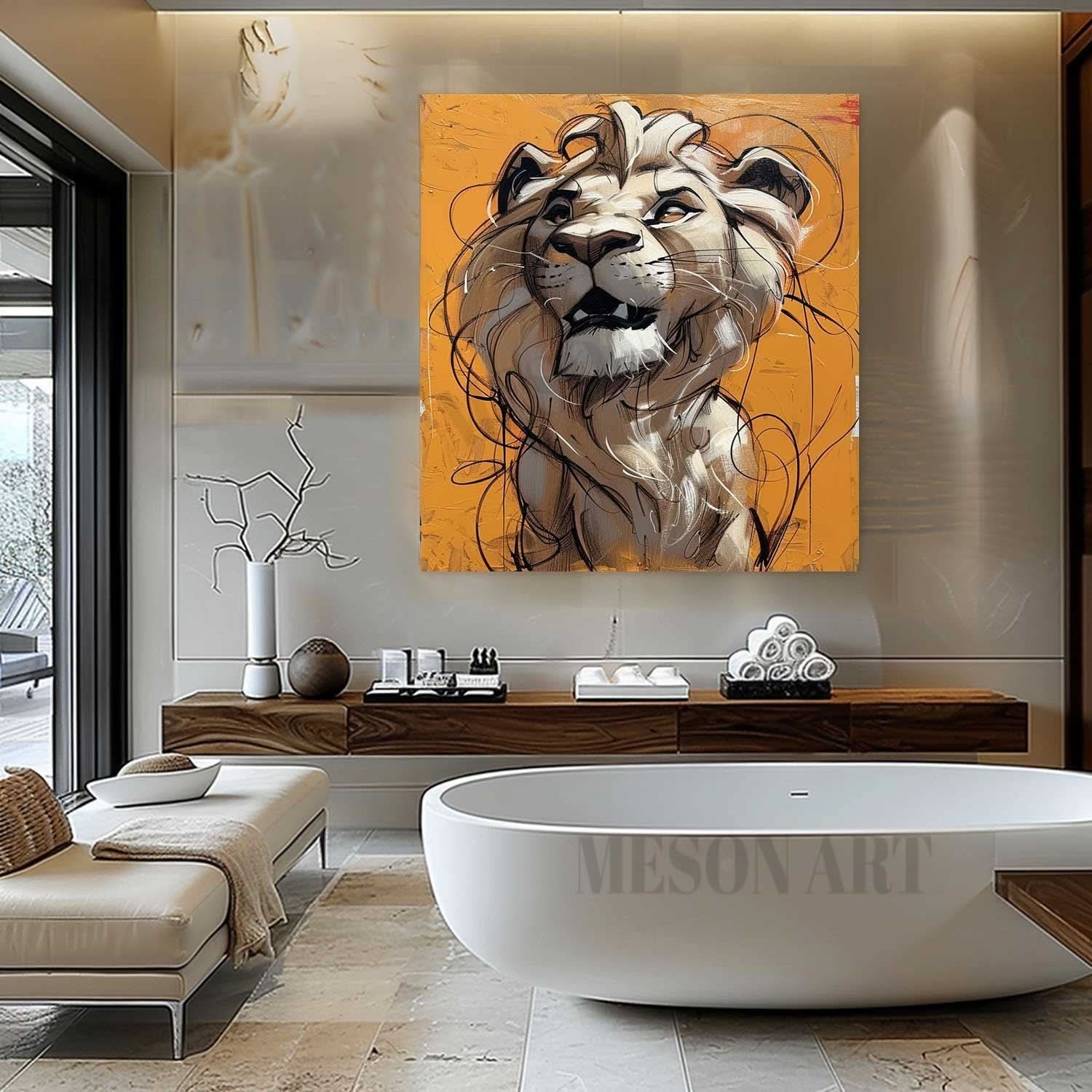 Lion Oil Painting Lion Graffiti Cartoon Canvas Wall Art Lion Graffiti Canvas Art for Sale