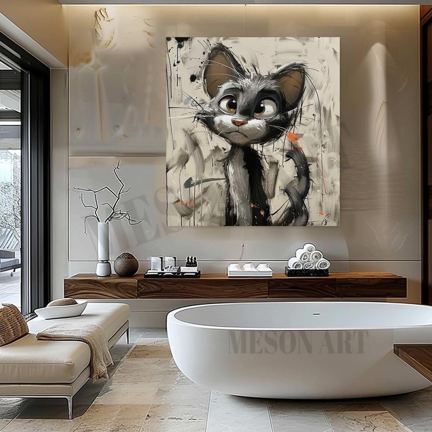 Cat Portrait Minimalist Painting Tom Cat Pop Art for Sale Tom Cat Portrait Pop Canvas Wall Art