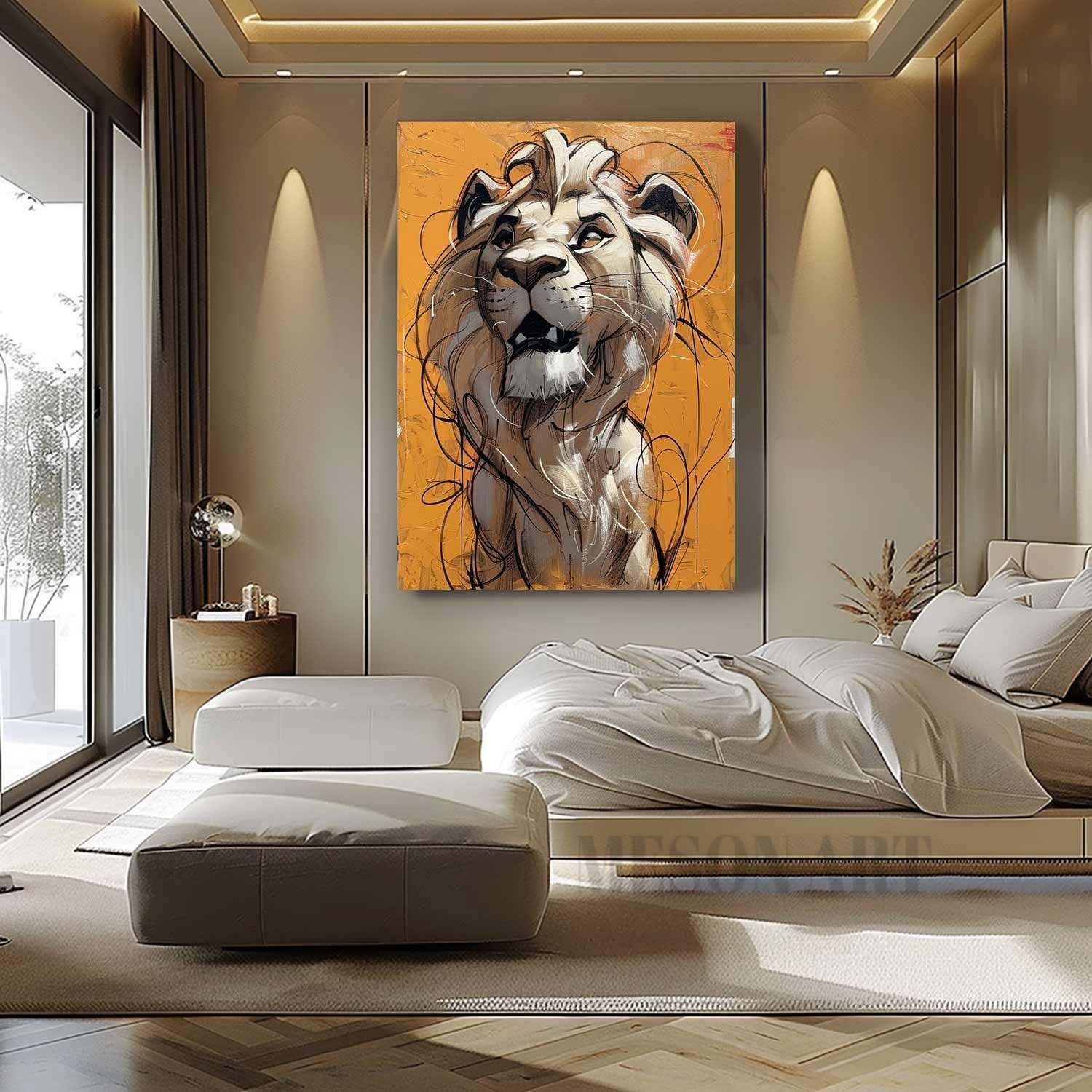 Lion Oil Painting Lion Graffiti Cartoon Canvas Wall Art Lion Graffiti Canvas Art for Sale