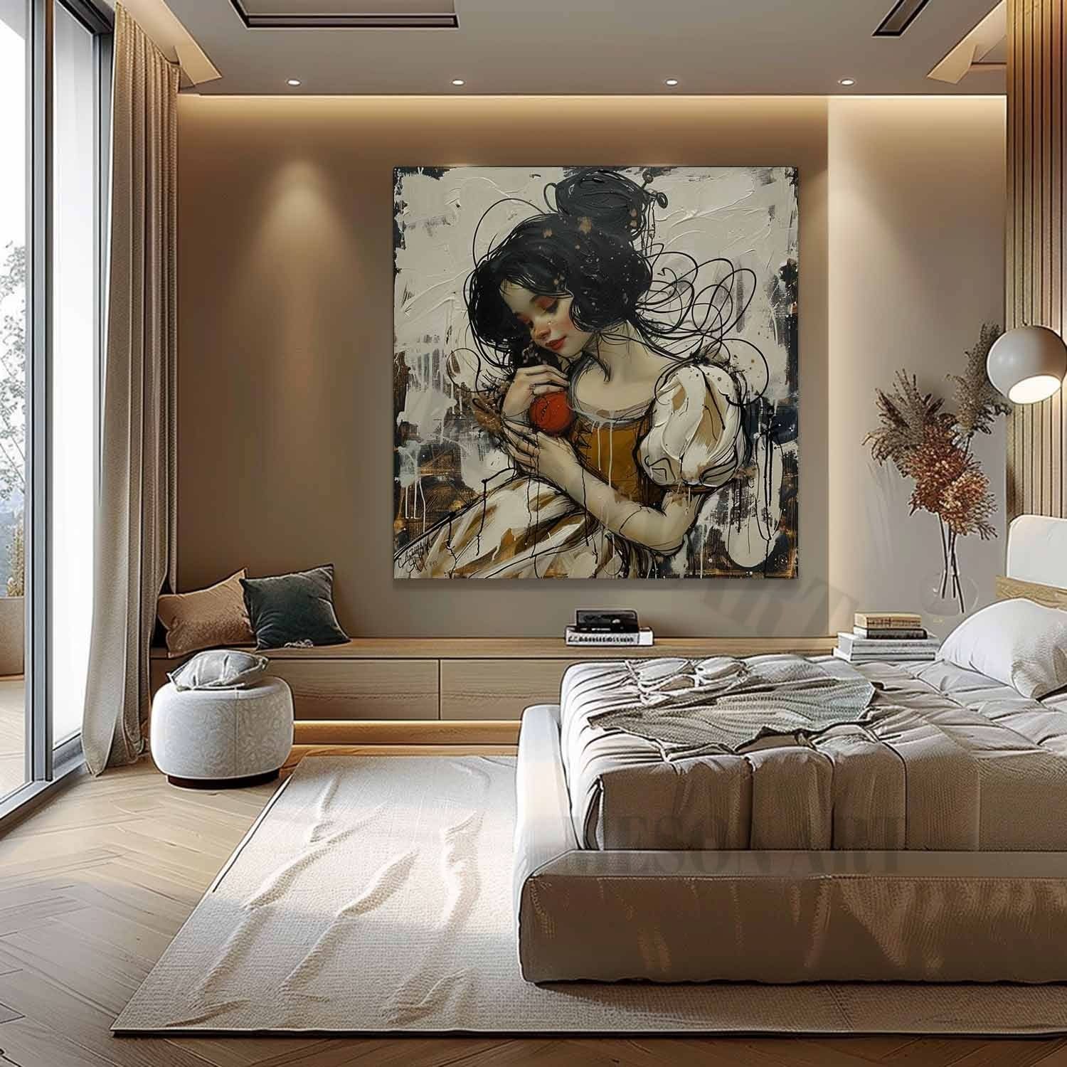 Snow White Portrait Art for Sale Snow White Canvas Wall Art Snow White Graffiti Painting