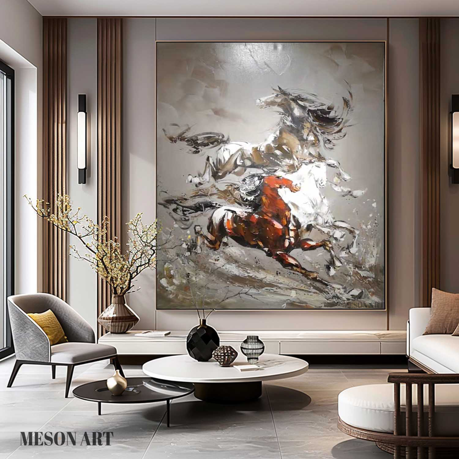 3 Horses Abstract and Realistic Oil Paintings Horse Canvas Abstract and Realistic Art Horse Wall Art Decoration