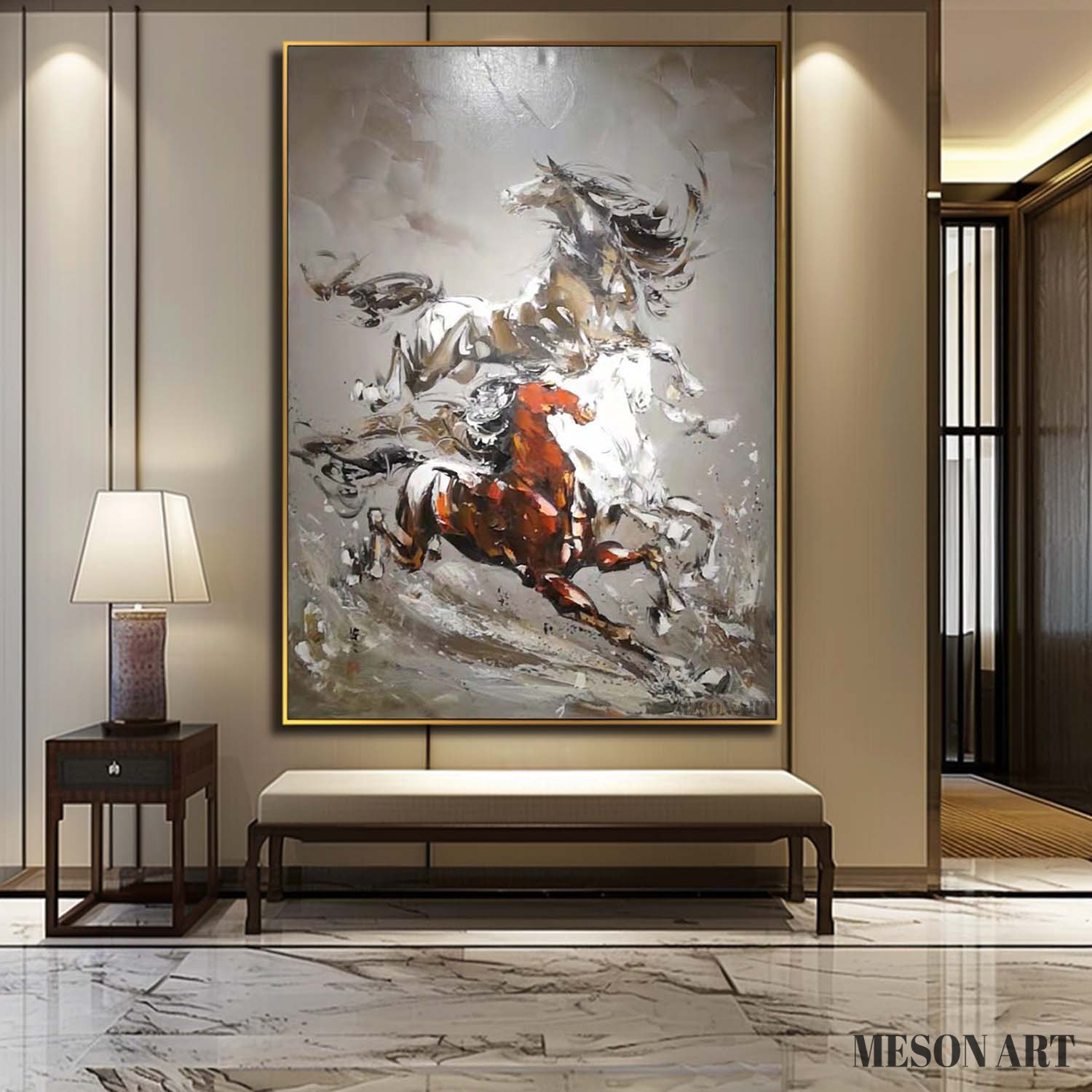 3 Horses Abstract and Realistic Oil Paintings Horse Canvas Abstract and Realistic Art Horse Wall Art Decoration