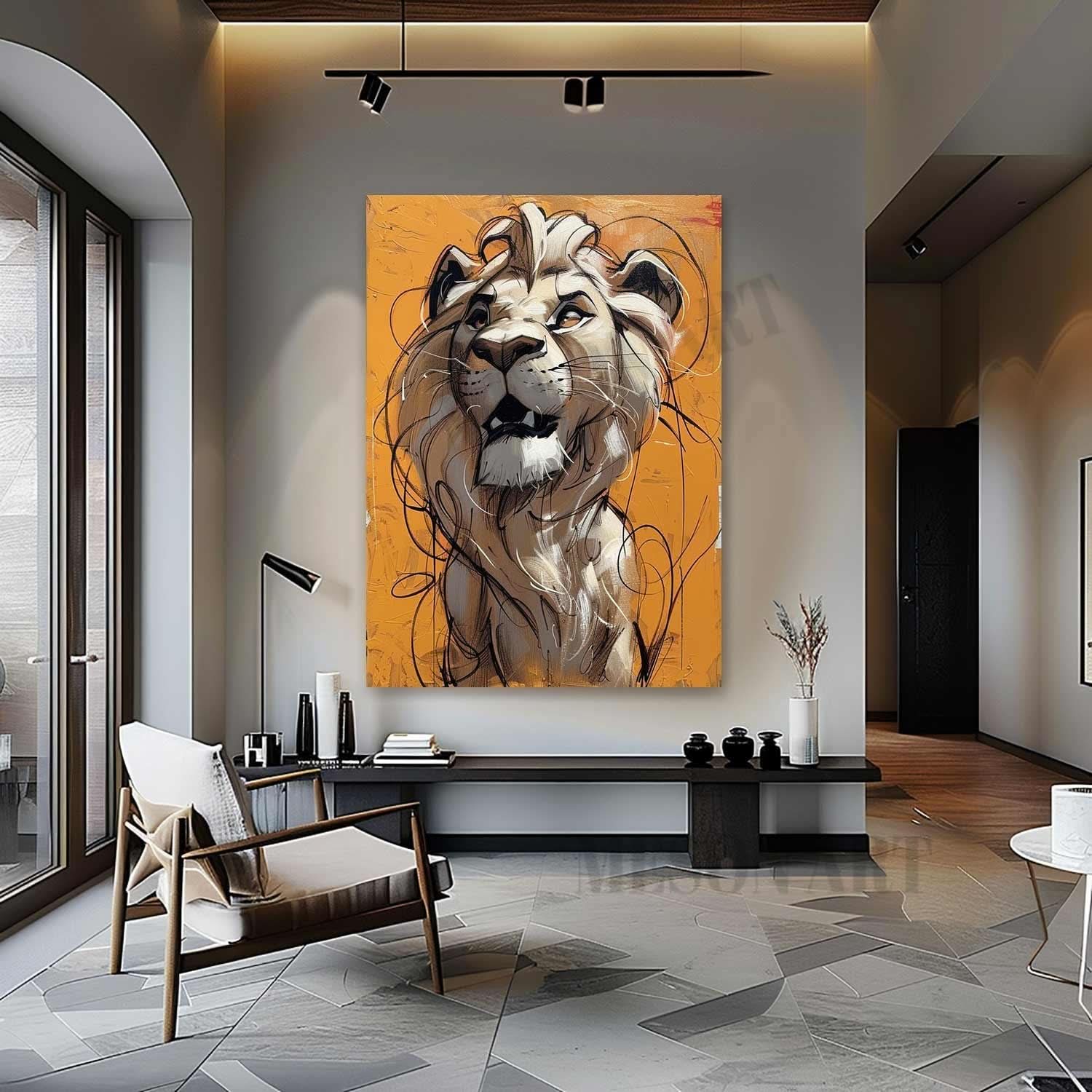 Lion Oil Painting Lion Graffiti Cartoon Canvas Wall Art Lion Graffiti Canvas Art for Sale