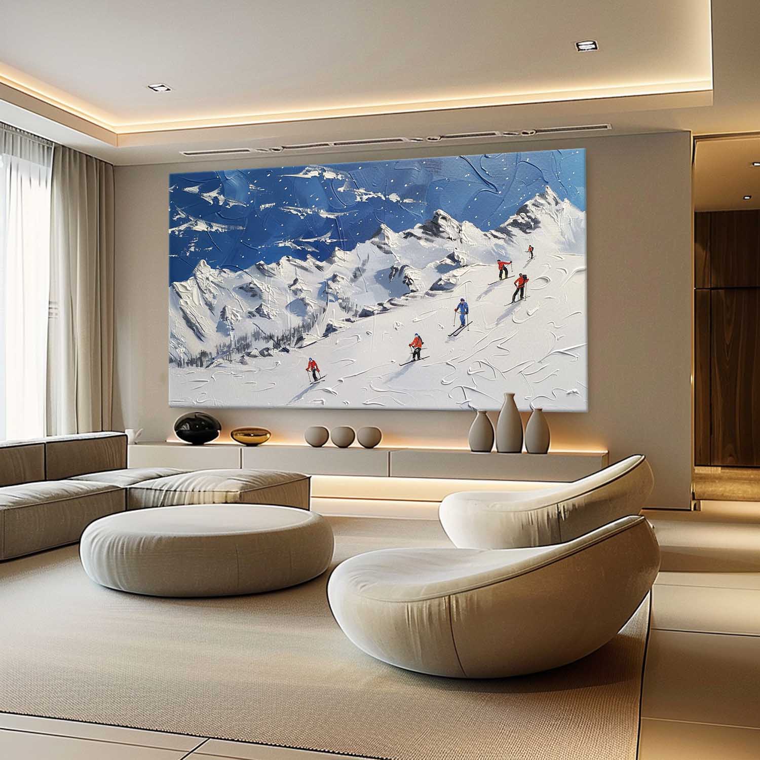 Large 3D Snow Mountain Skier Texture Painting Snow Mountain Skier Texture Canvas Wall Art Decoration Hanging Painting