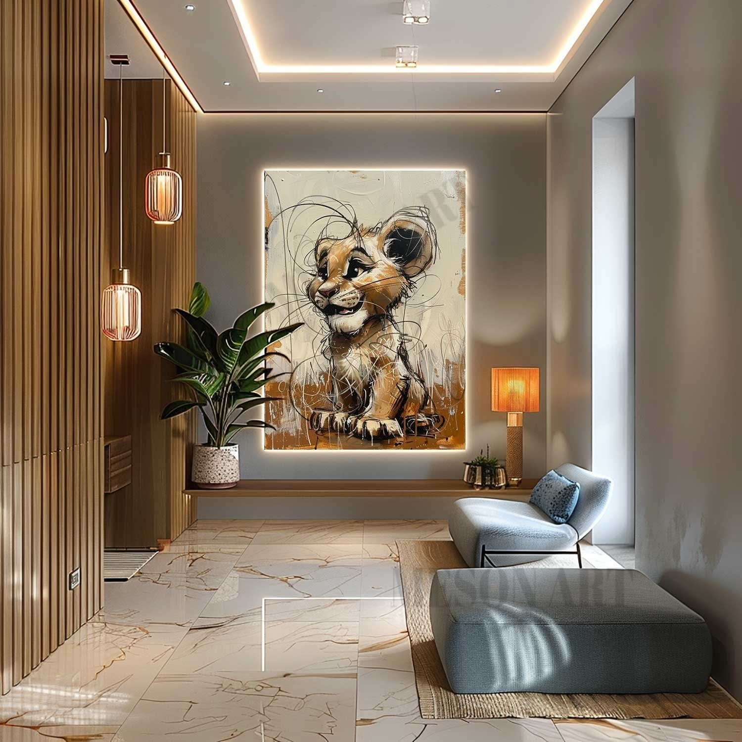 Lion King Simba Painting Simba Graffiti Cartoon Canvas Wall Art Simba Graffiti Canvas Art for Sale