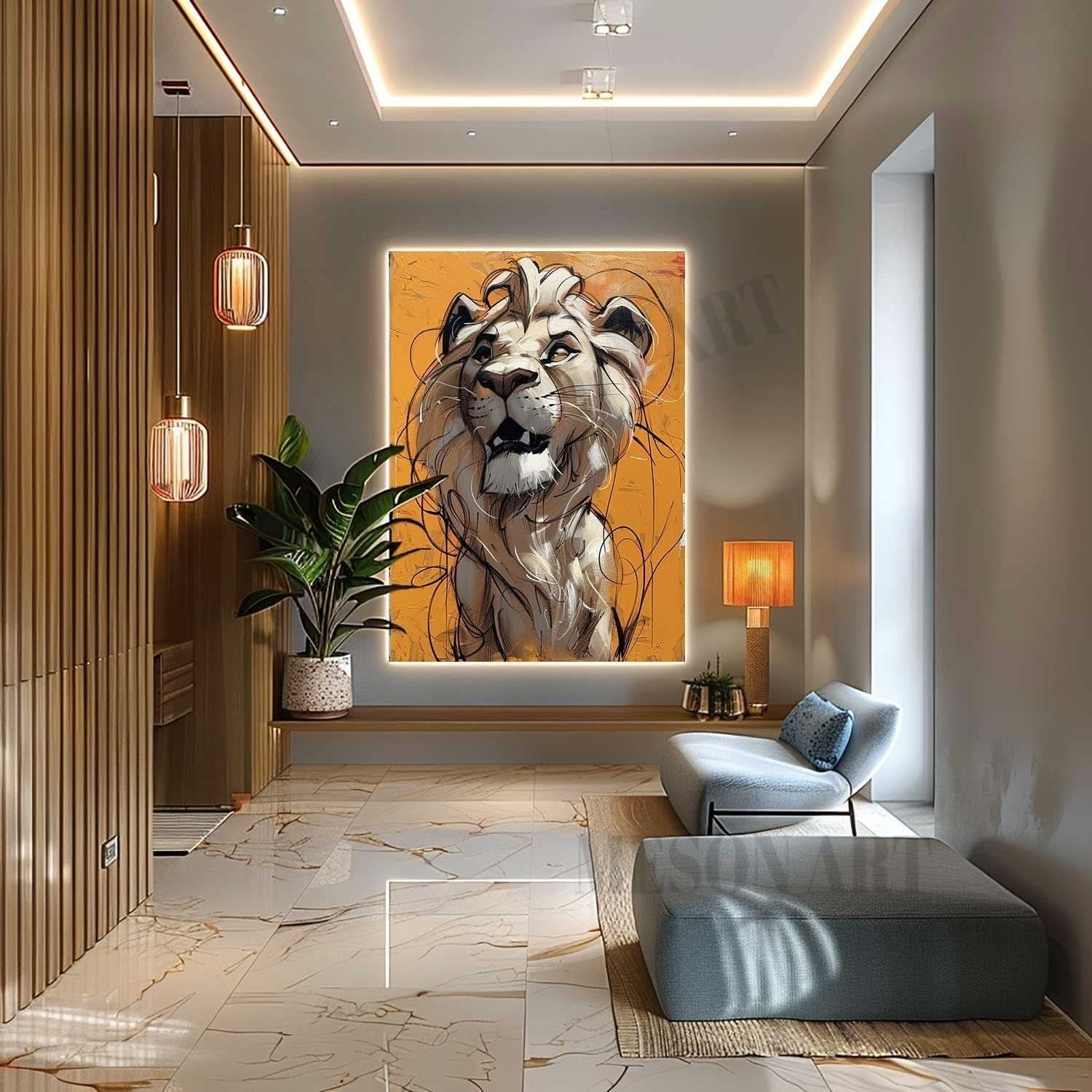 Lion Oil Painting Lion Graffiti Cartoon Canvas Wall Art Lion Graffiti Canvas Art for Sale