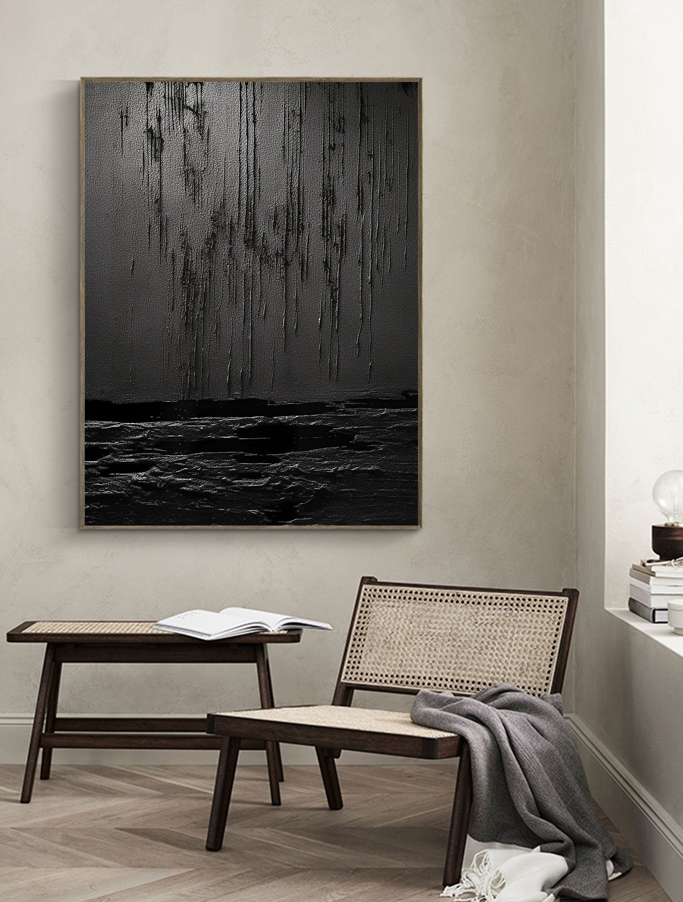 Black Minimalist Textured Painting Canvas #MZ031