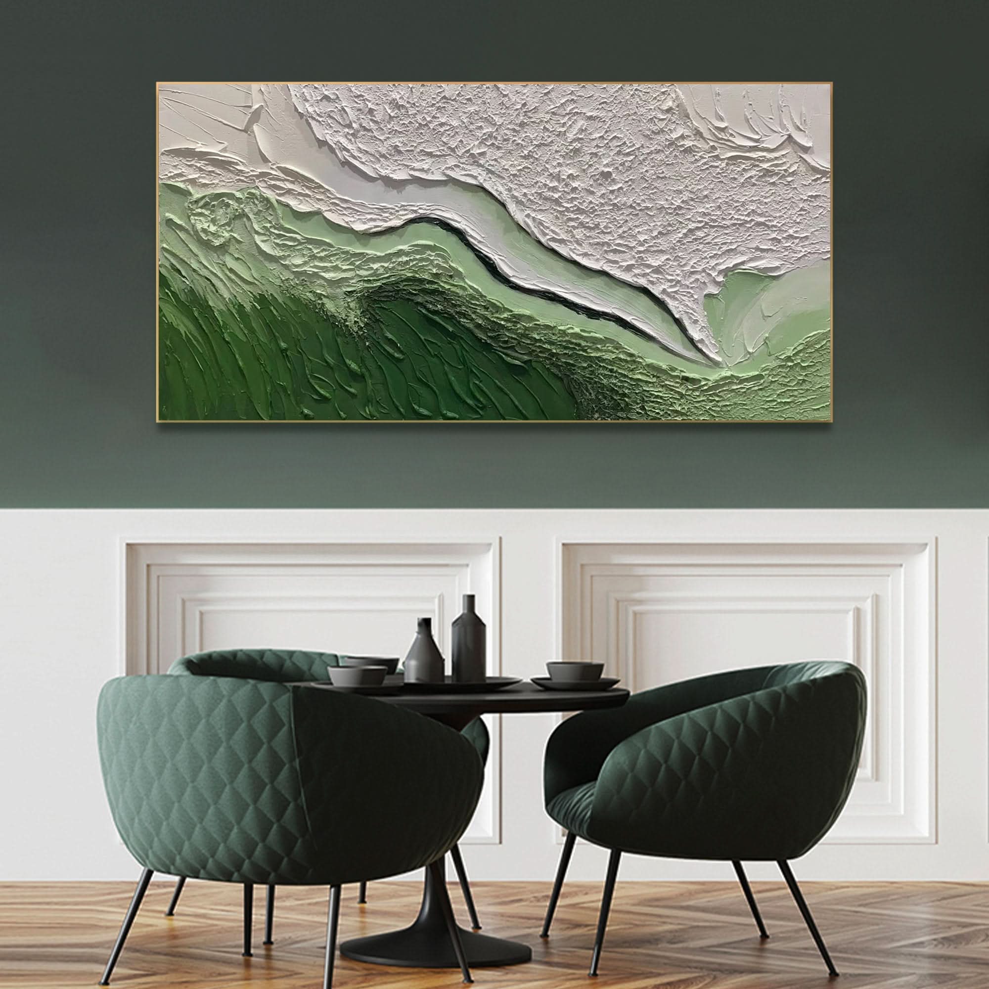 Large Green & White 3D Texture Painting #UL 001