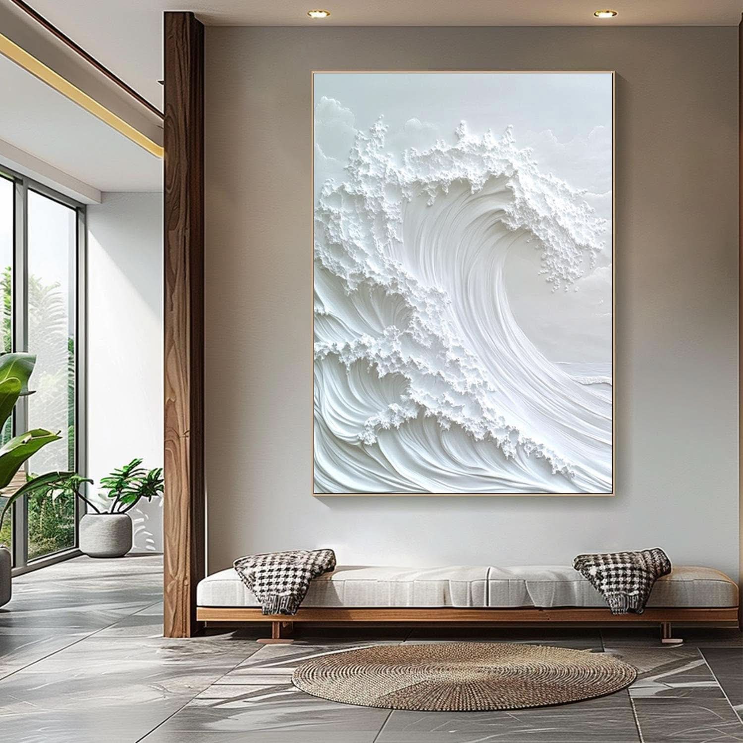 Serene Waves Textured Wall Art for Peaceful Bedroom Ambiance #OS 048