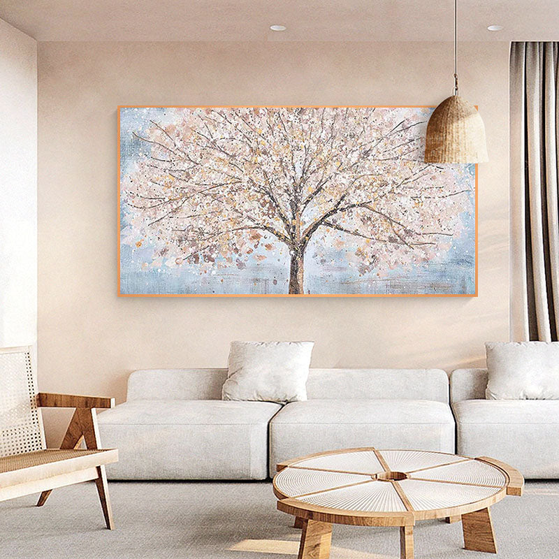 Old Day Dreams-Blooming Tree Oil Painting, Floral Landscape Wall Art for Home Decor